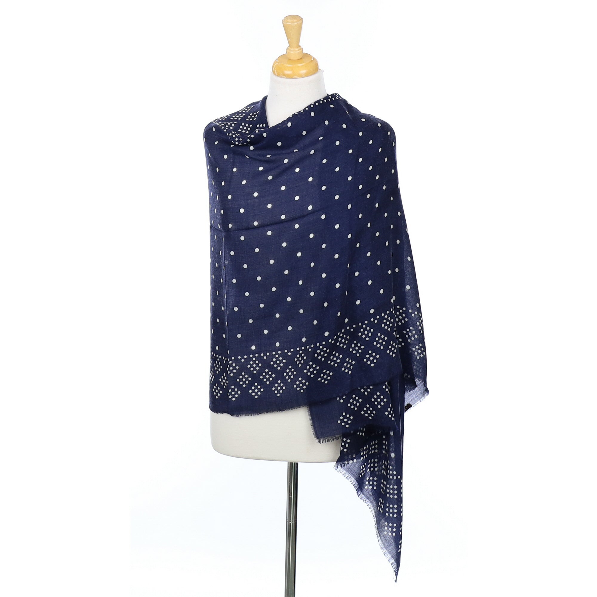 Scottish Begg & Co Deep Navy Dotty Fine Woven Cashmere Wrap
