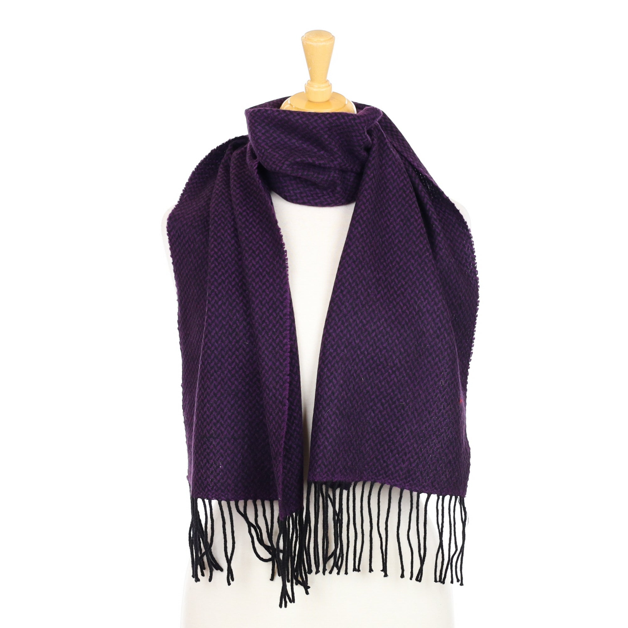 Purple and Black Basket Weave Cashmere Fringed Woven Scarf