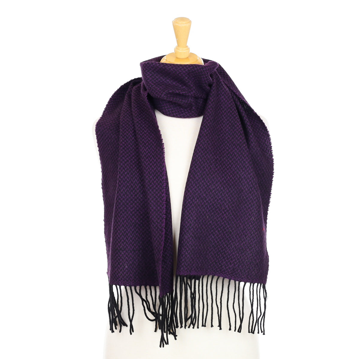 Purple and Black Basket Weave Cashmere Fringed Woven Scarf