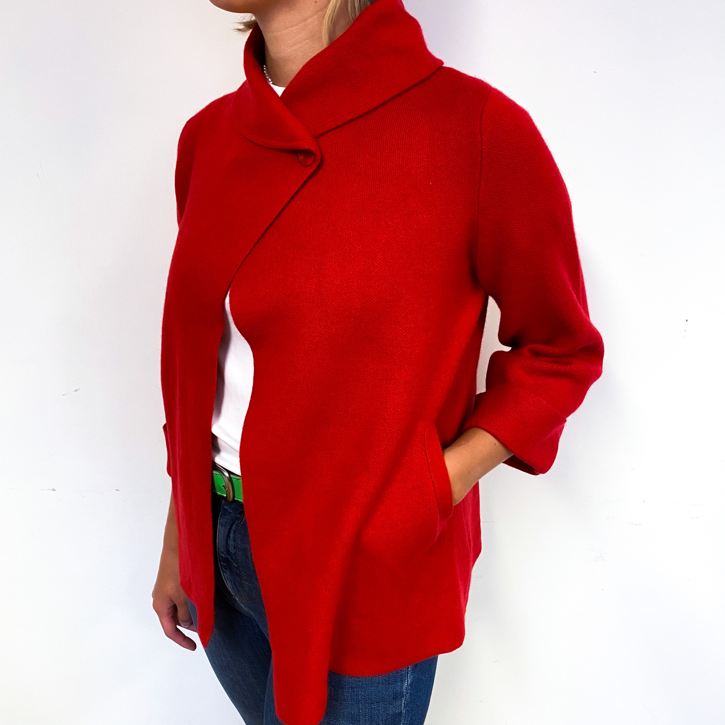 Scarlet Red Heavy Knit Cashmere Collared Jacket Small