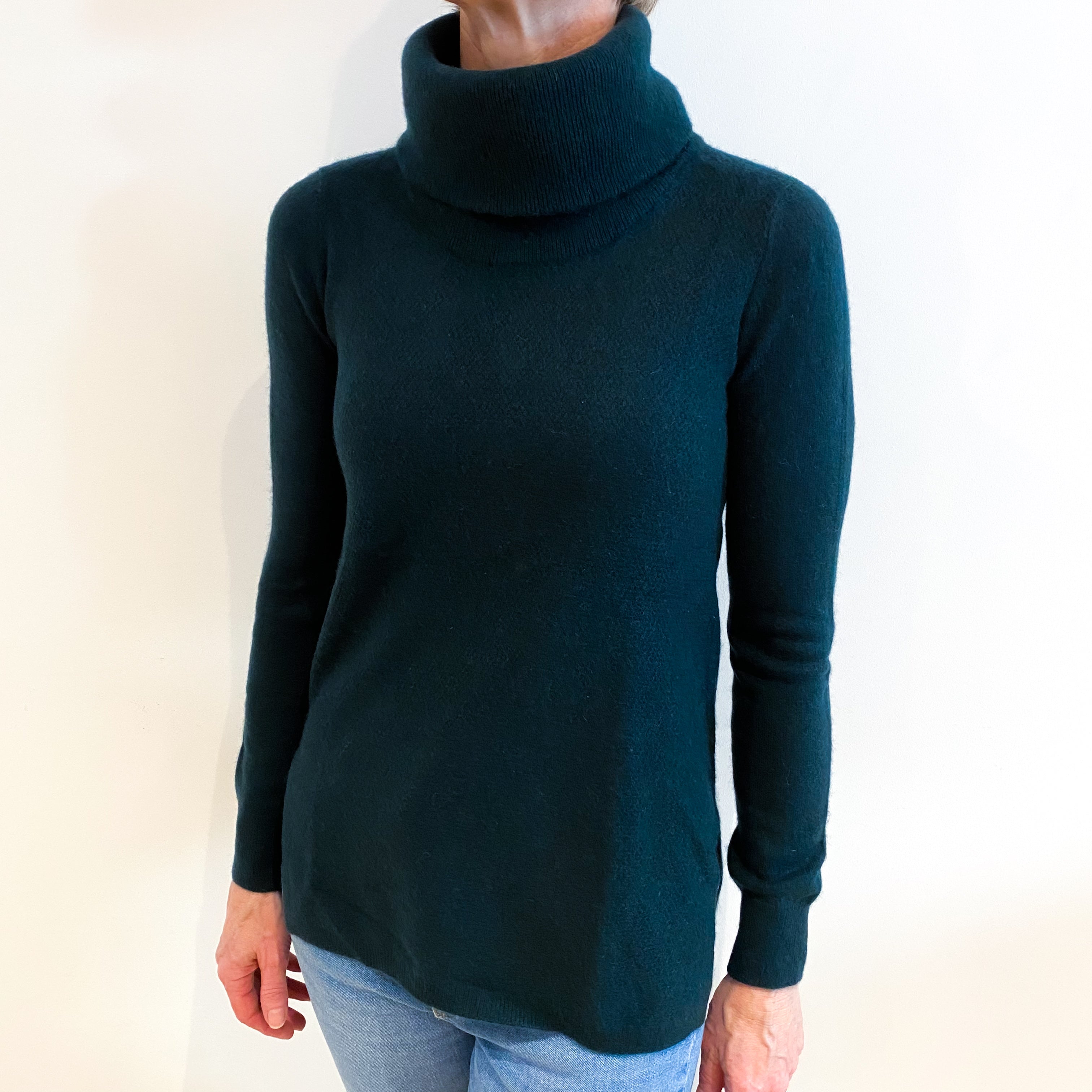 Dark Forest Green Cashmere Polo Neck Jumper Small
