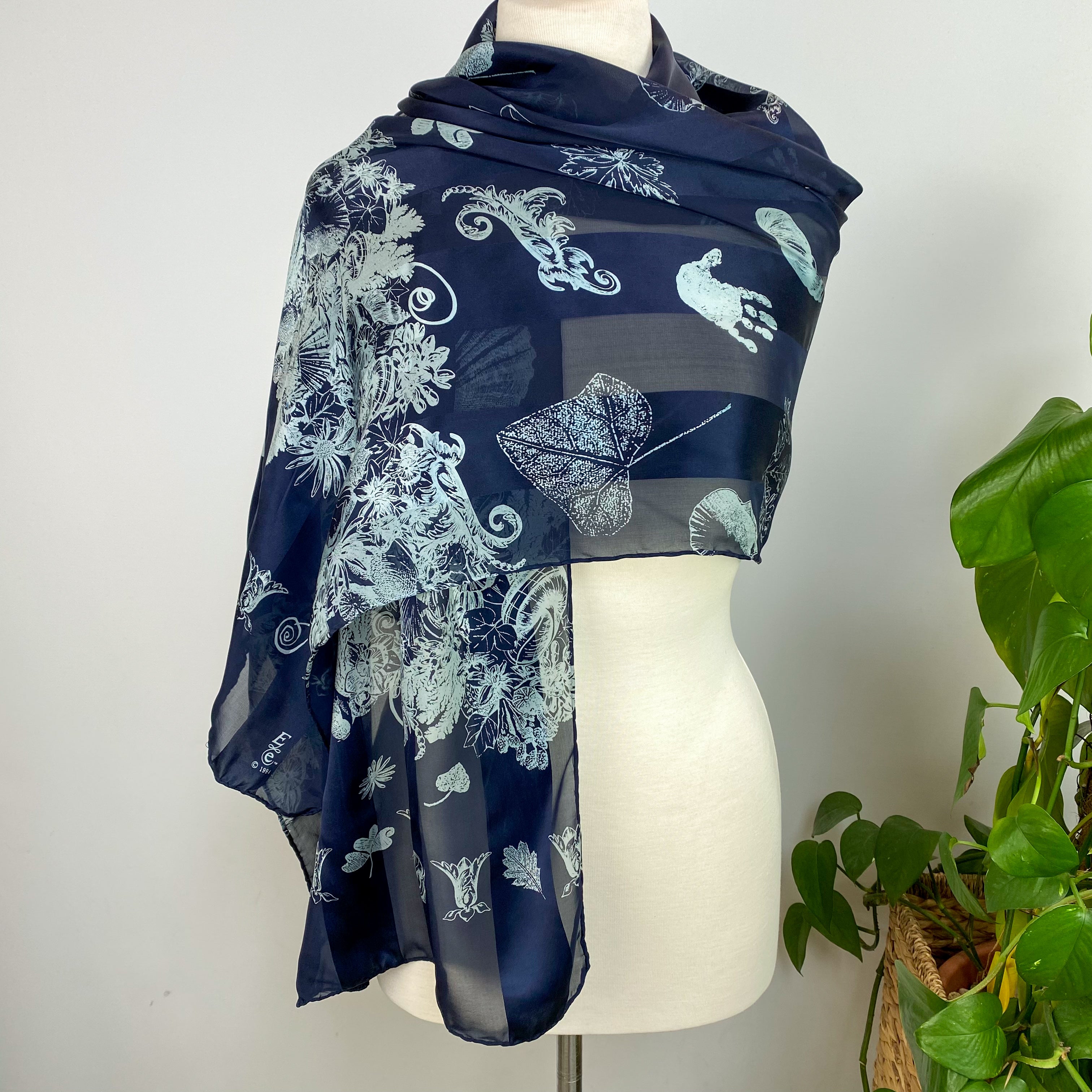 English Eccentrics Navy Long Designer Silk Scarf