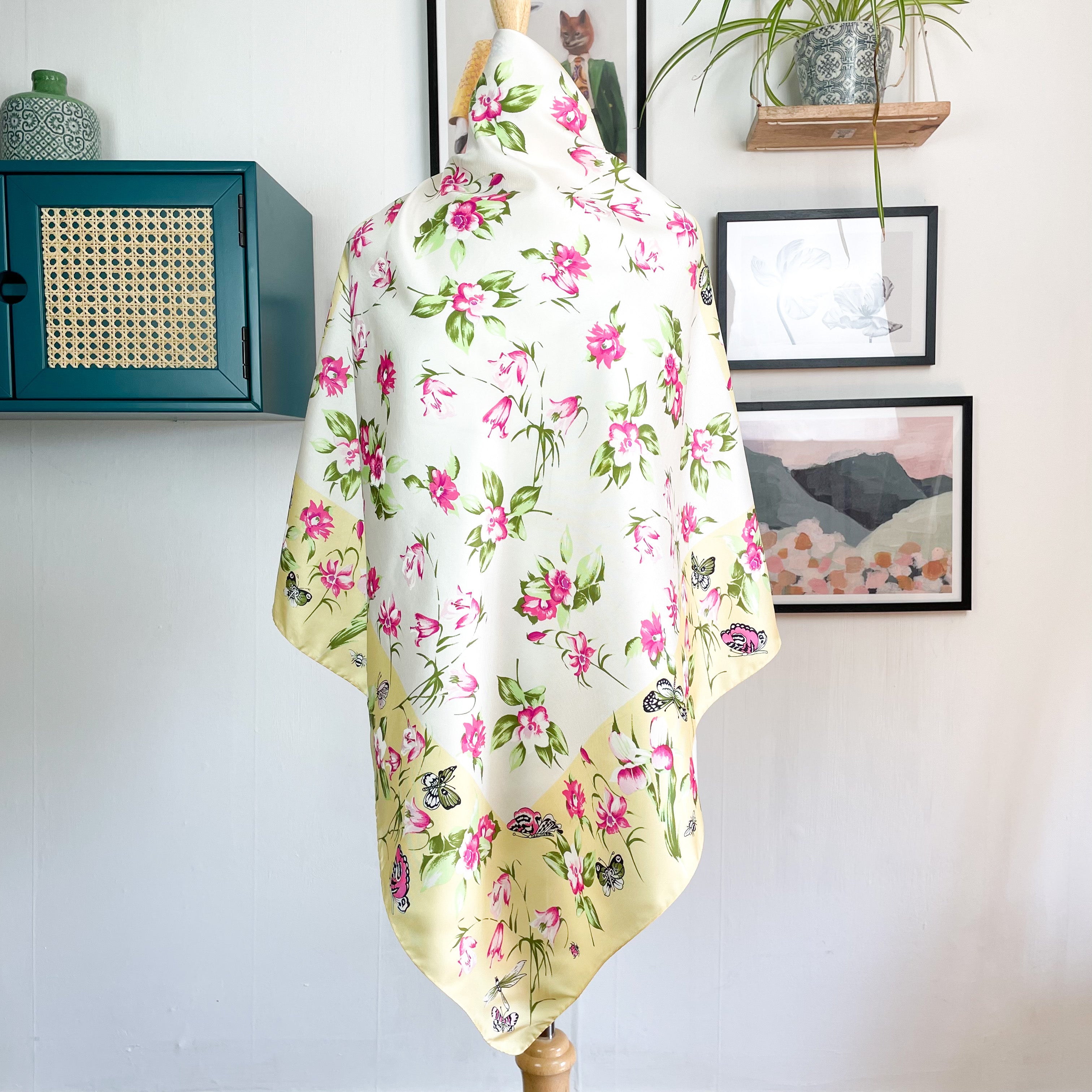 Italian Floral Design Large Silk Scarf