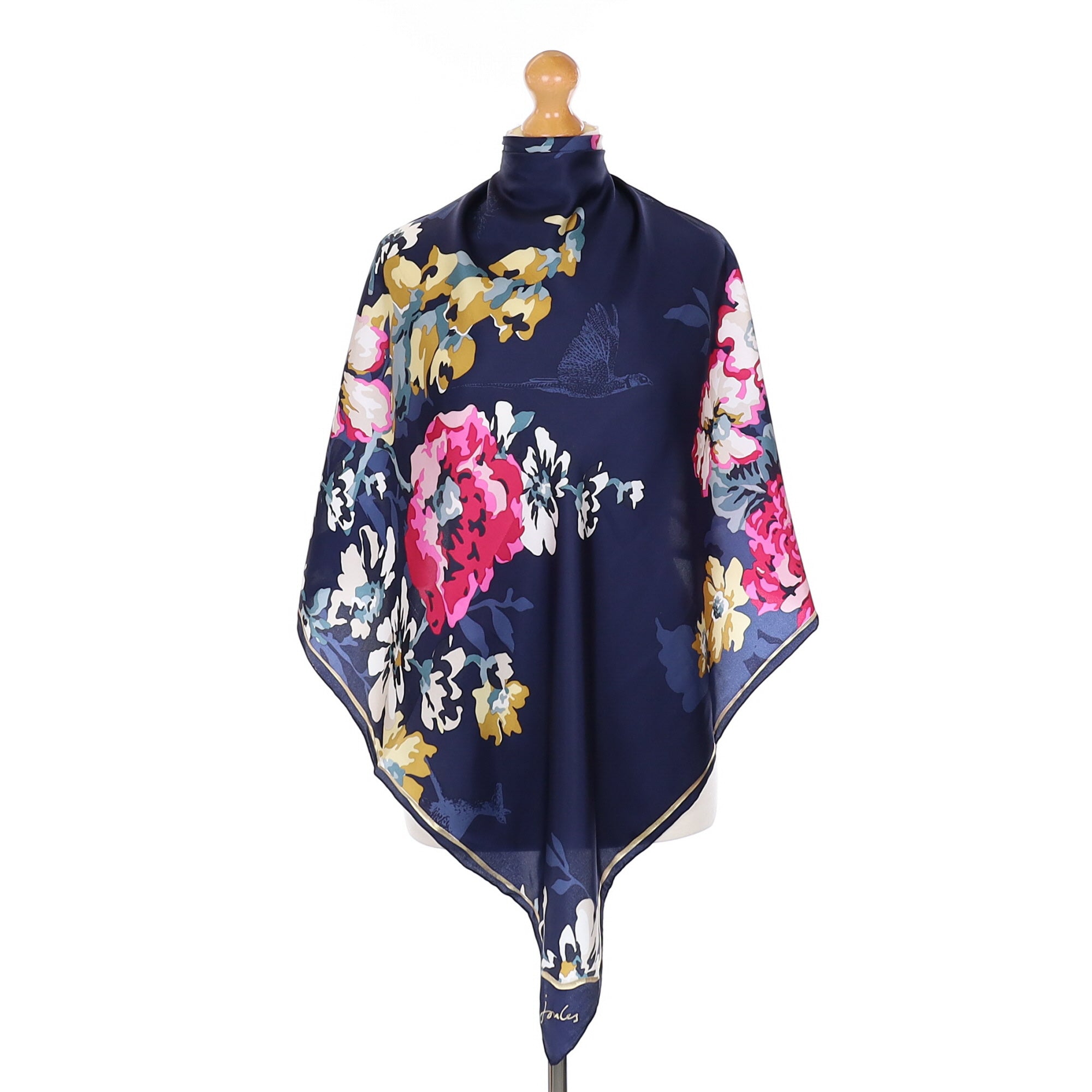 Joules Navy Floral Silk Scarf