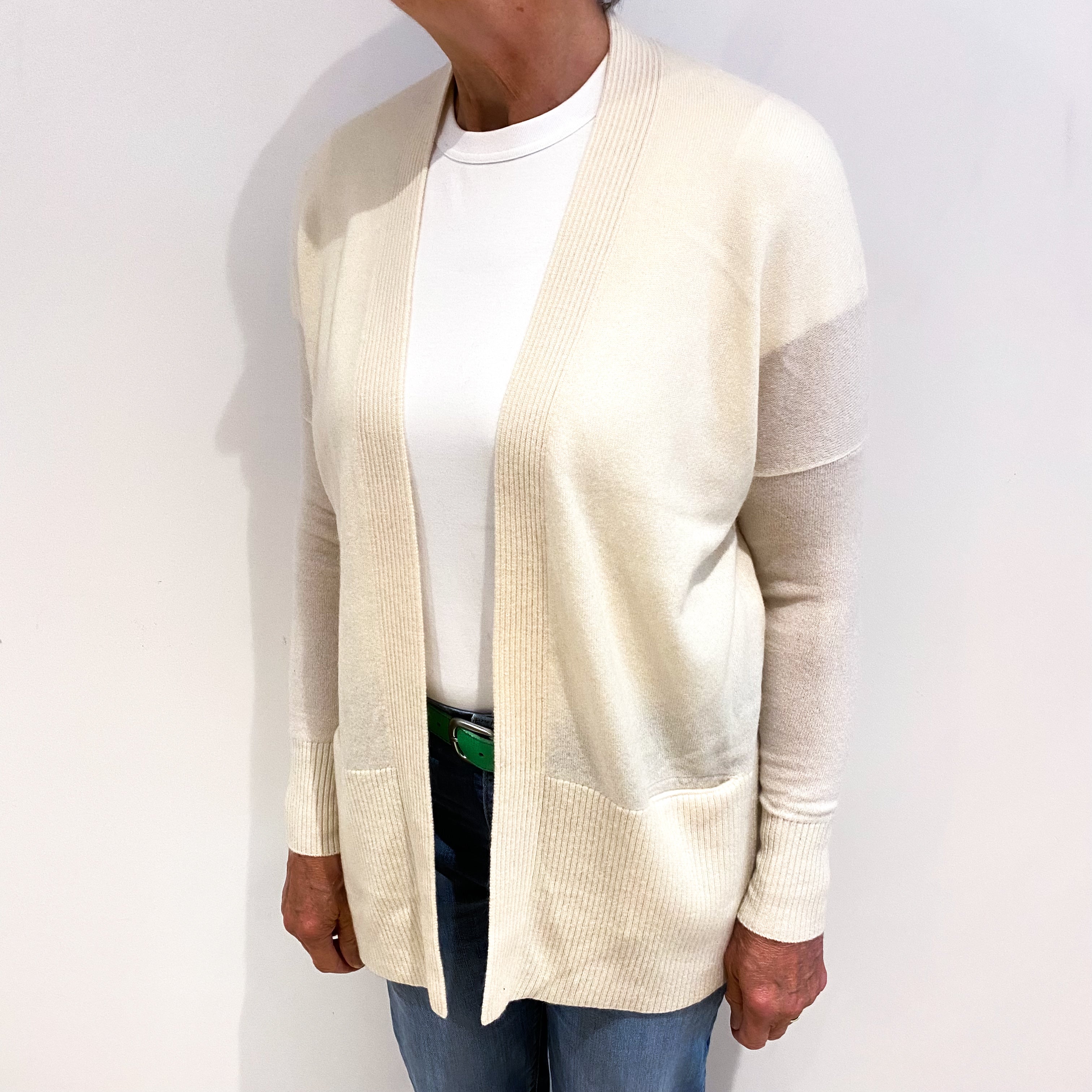 Vanilla Cream Cashmere Edge To Edge Cardigan Medium