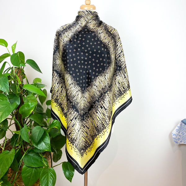 Lemon and Black Geometric Passigatti Italian Silk Scarf
