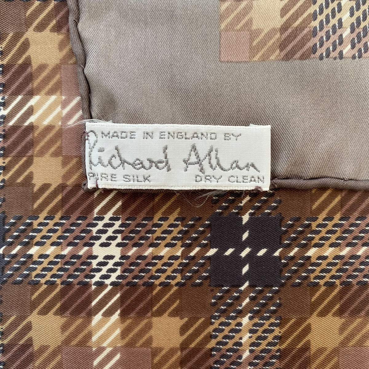 1970s Richard Allan Plaid Pattern Vintage Silk Scarf