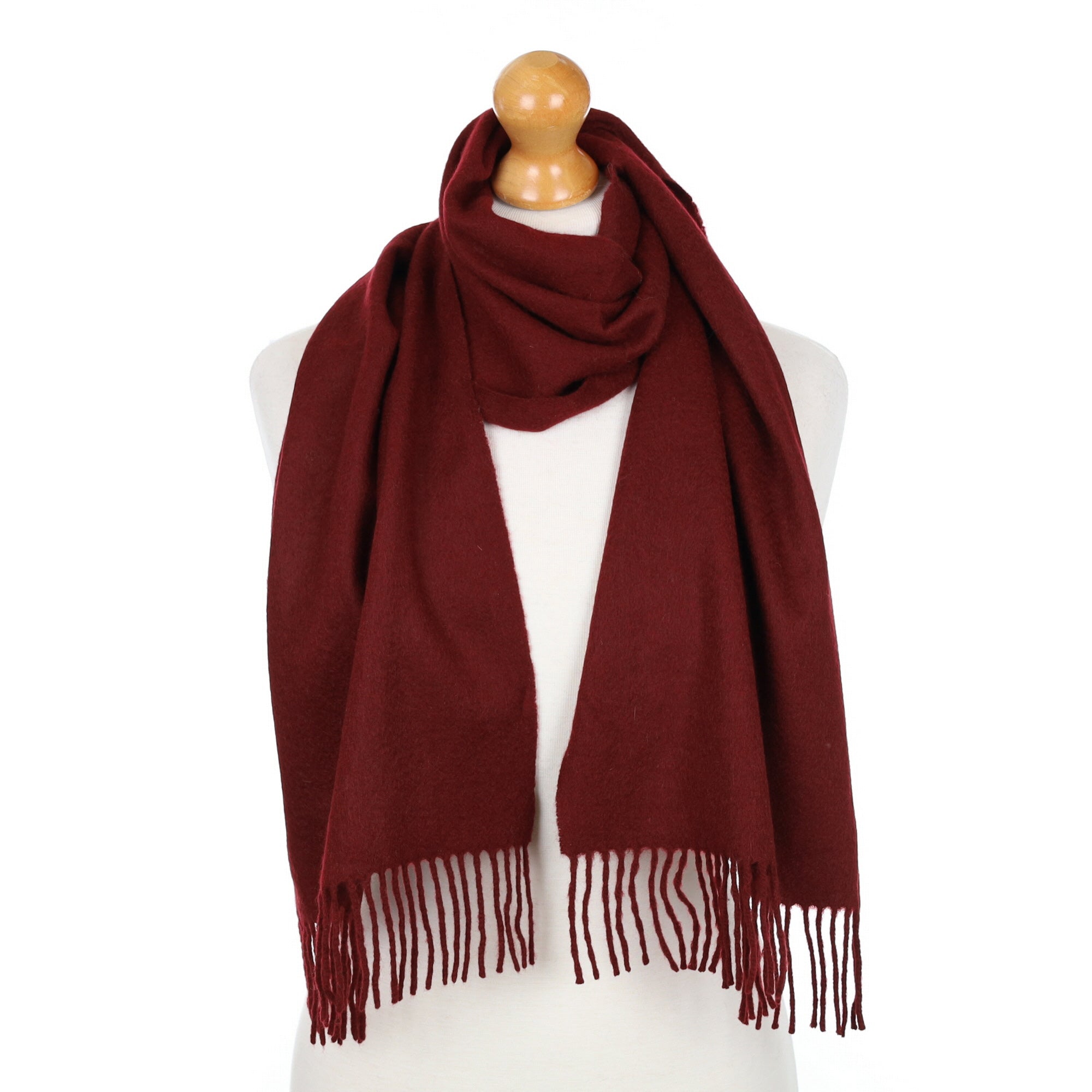 Burgundy Red Fringed Cashmere Woven Scarf