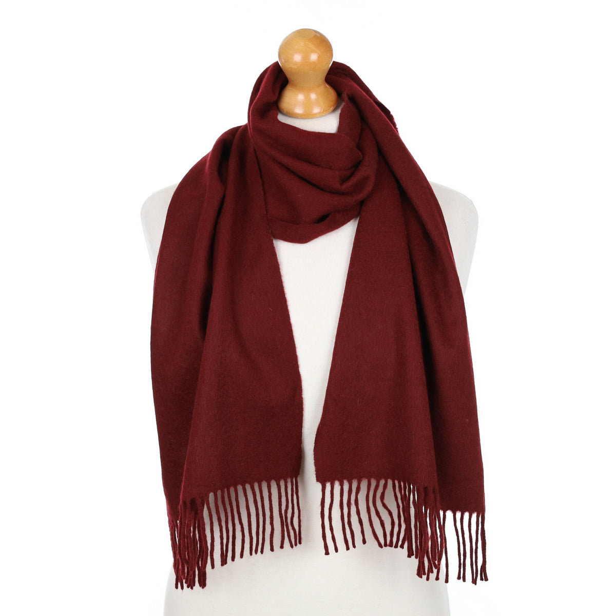 Burgundy Red Fringed Cashmere Woven Scarf