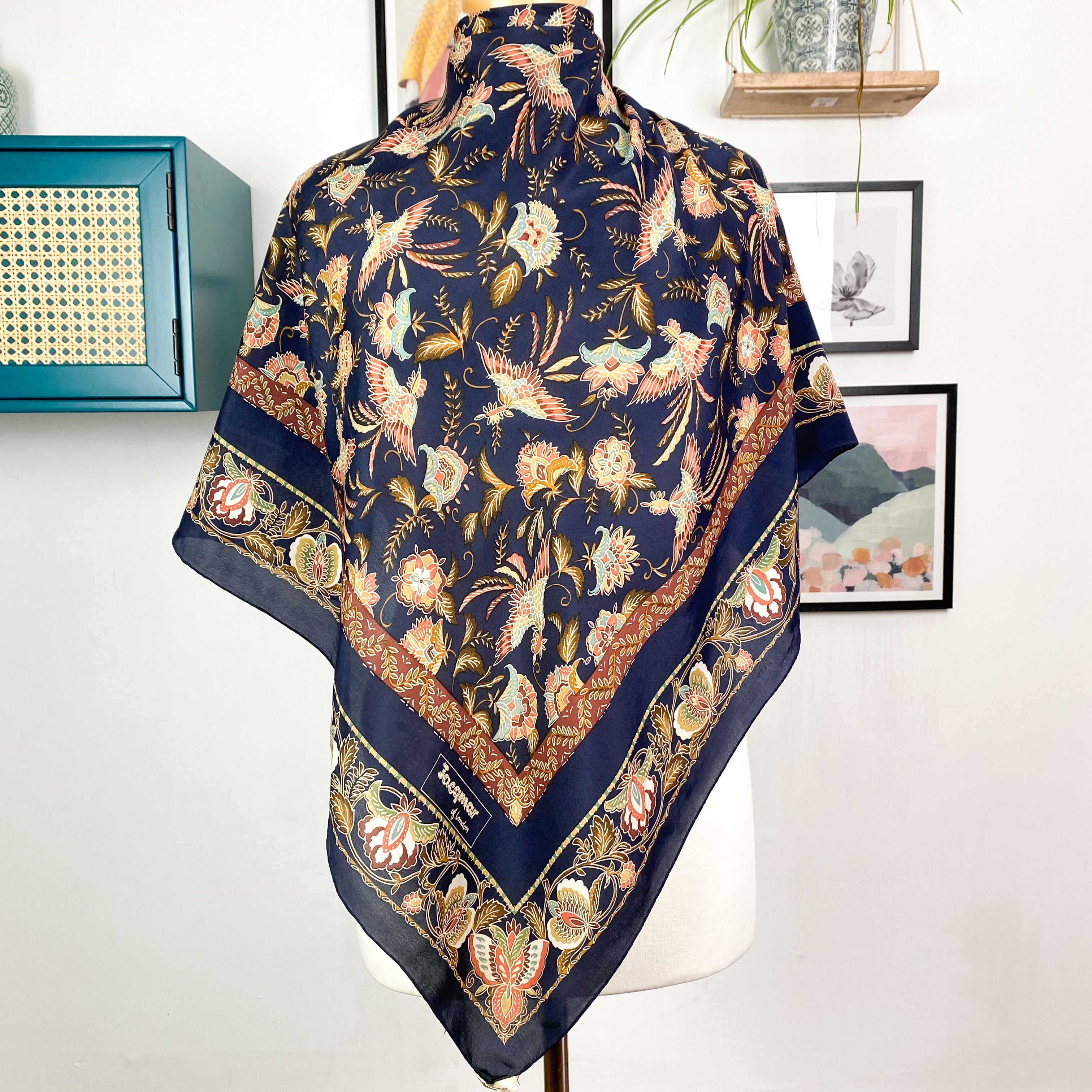 1980s Floral Jacqmar Vintage Silk Scarf