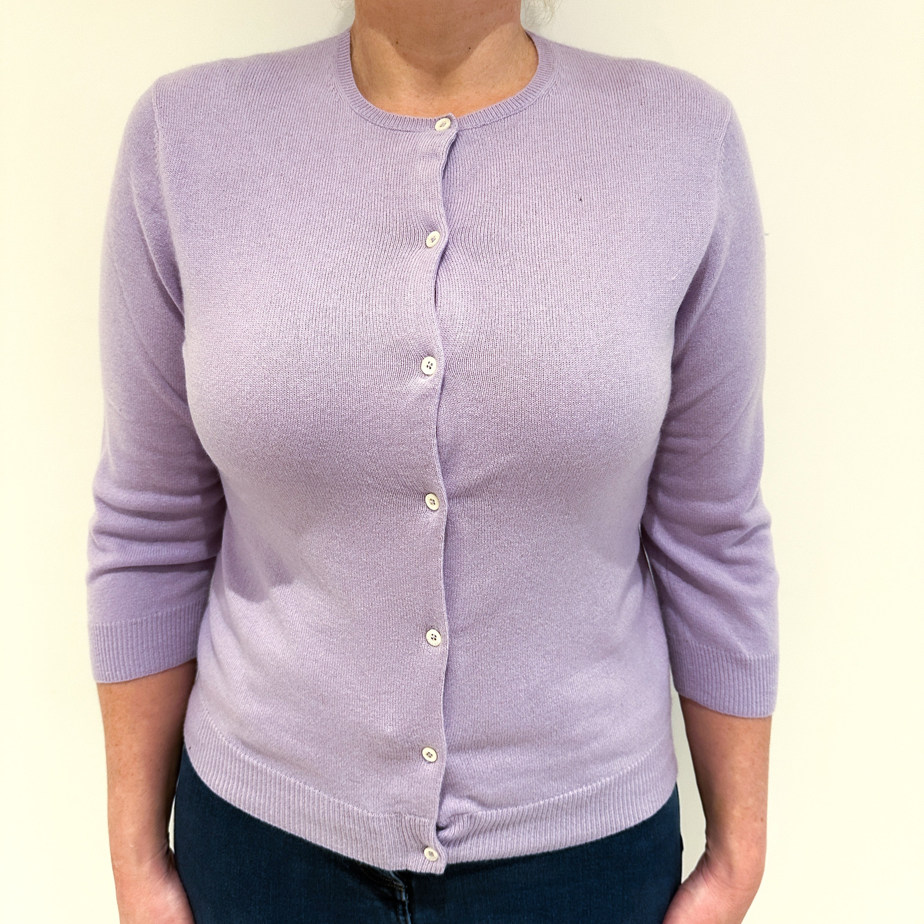 Ralph Lauren Lilac Purple Cashmere Crew Neck Cardigan Large