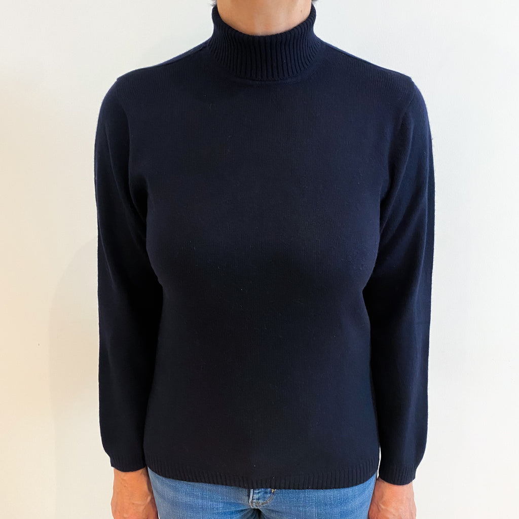 Dark Navy Blue Cashmere Polo Neck Jumper Medium