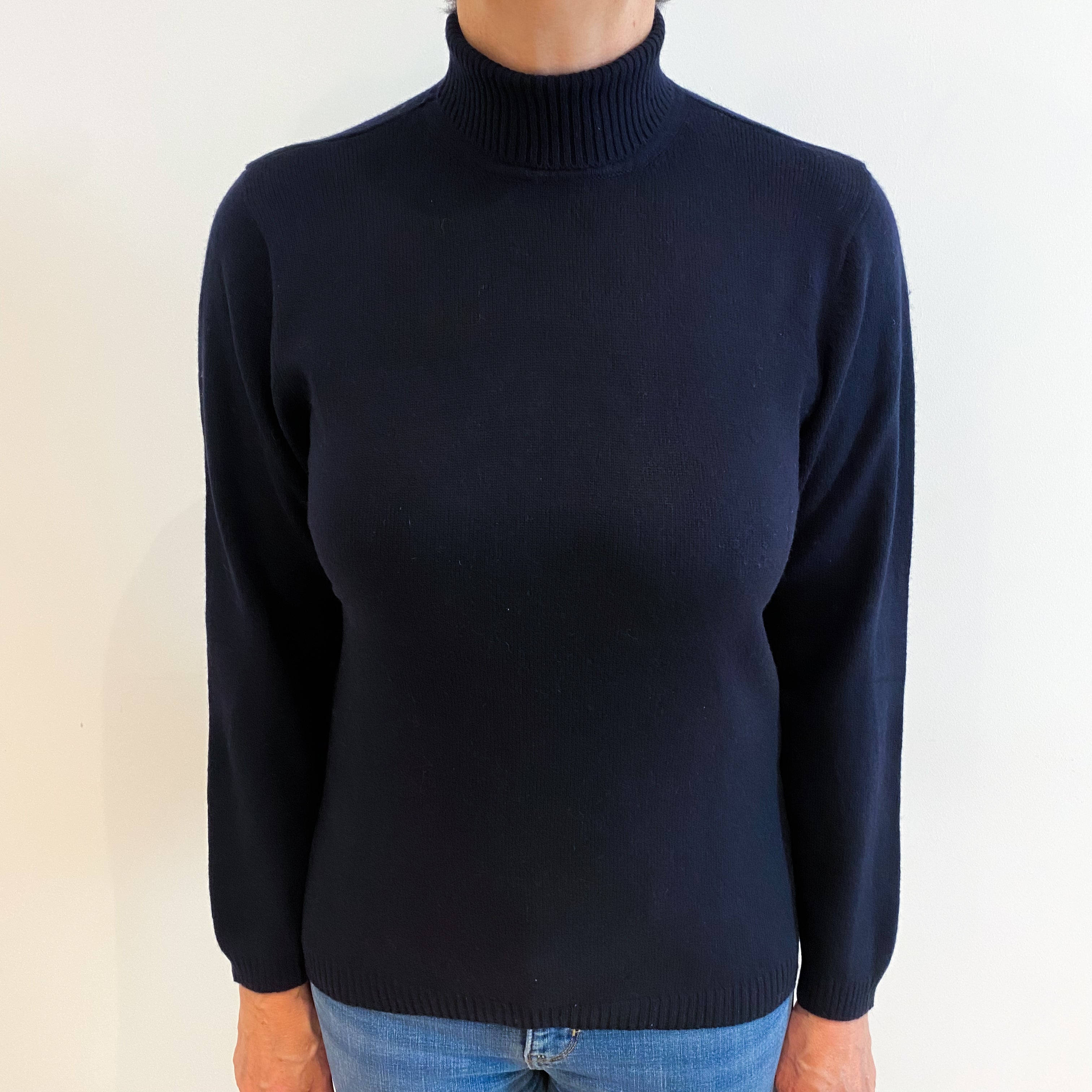 Dark Navy Blue Cashmere Polo Neck Jumper Medium