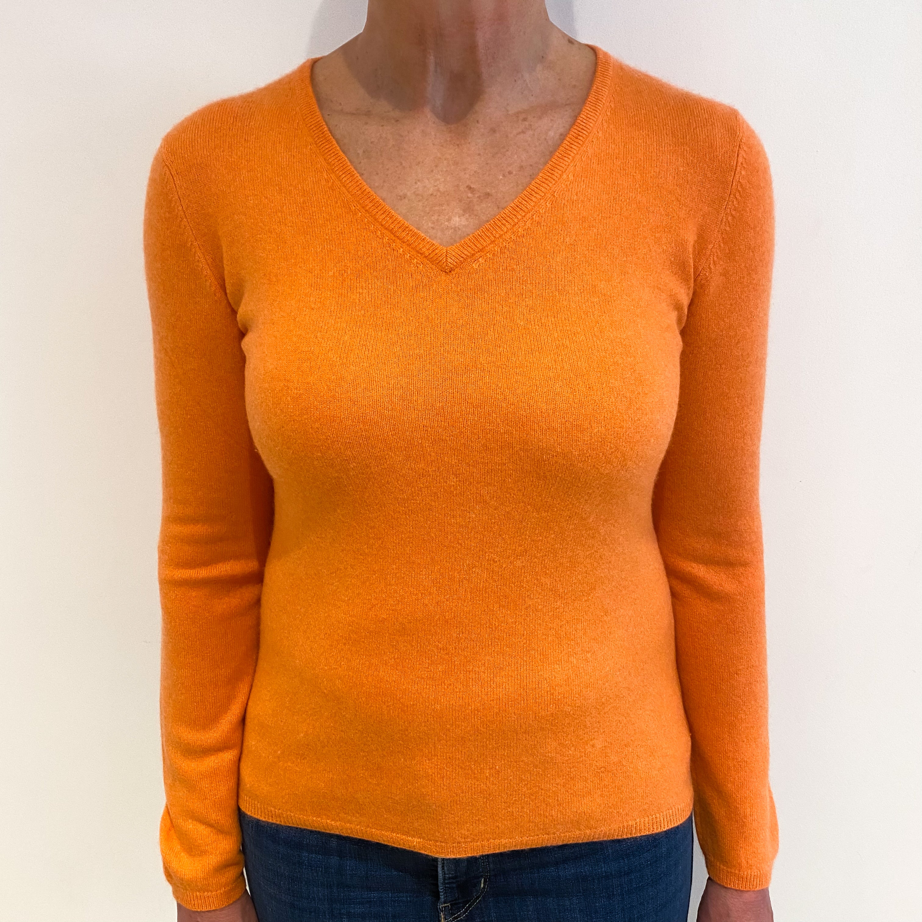 Sunset Orange Cashmere V Neck Jumper Medium