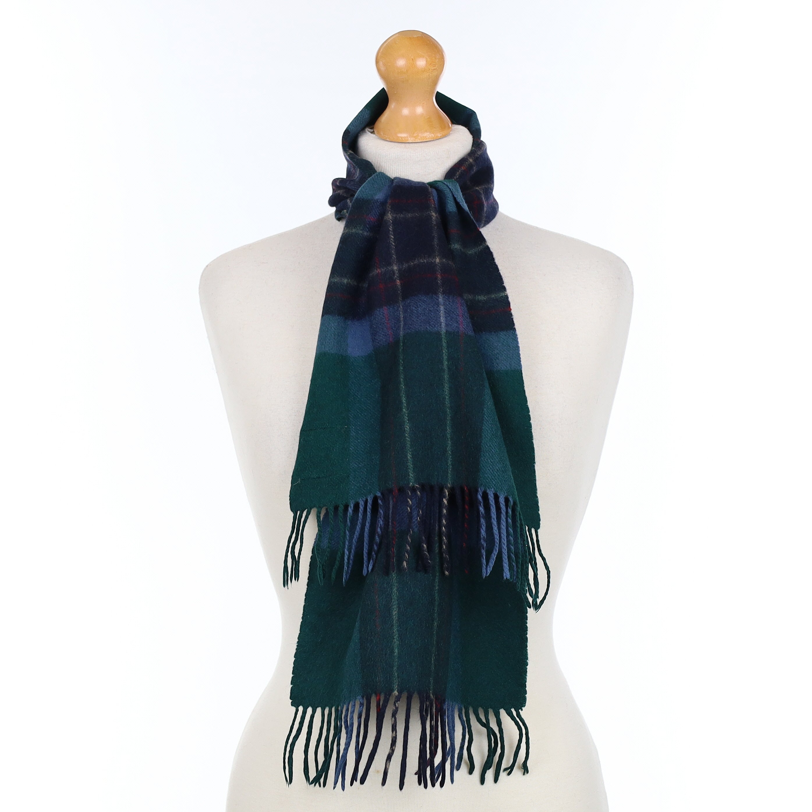 Blue and Green Checked Cashmere Woven Scarf