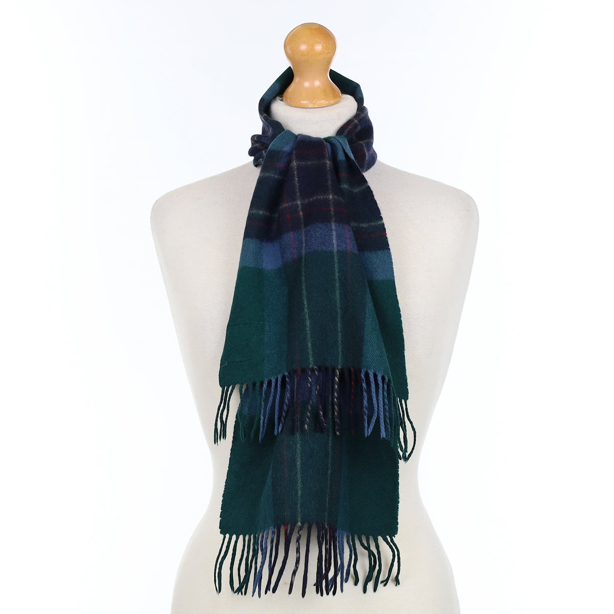 Blue and Green Checked Cashmere Woven Scarf