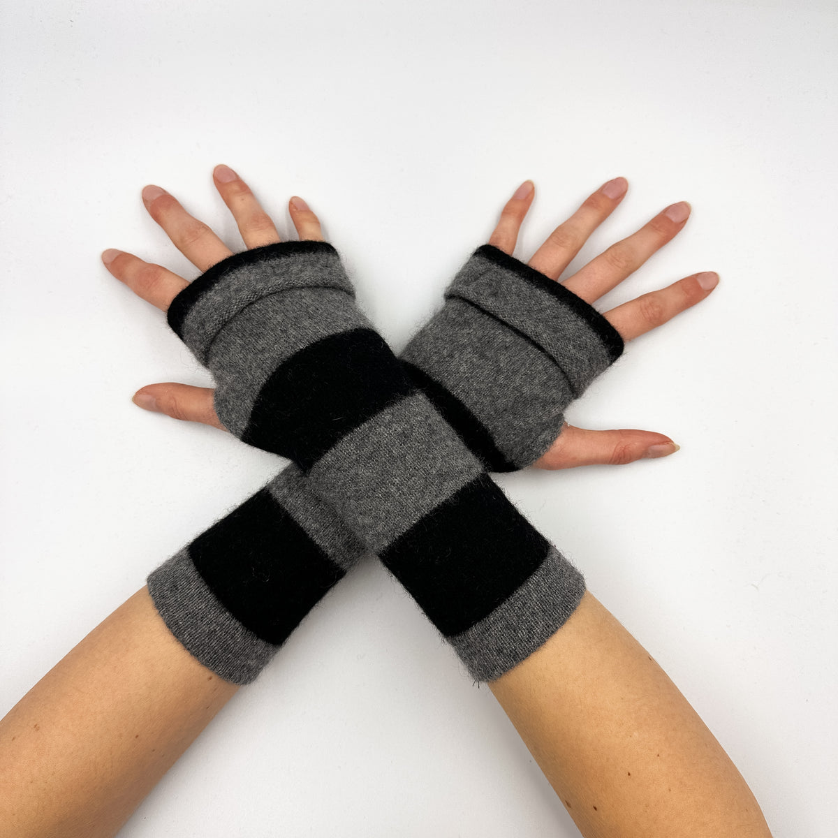 Grey and Black Fingerless Gloves