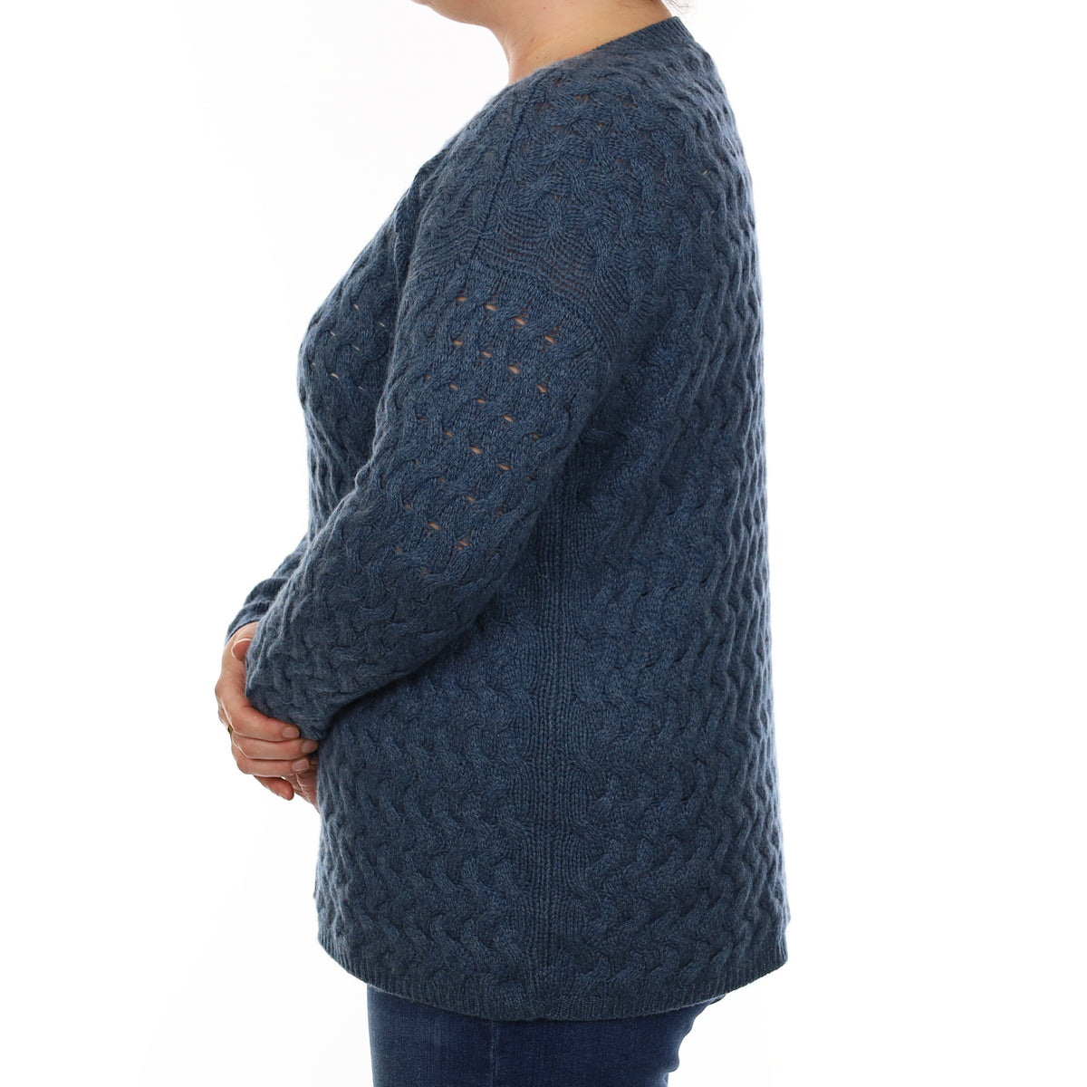 Brand New Scottish Denim Blue Cable Cashmere Crew Neck Jumper Large