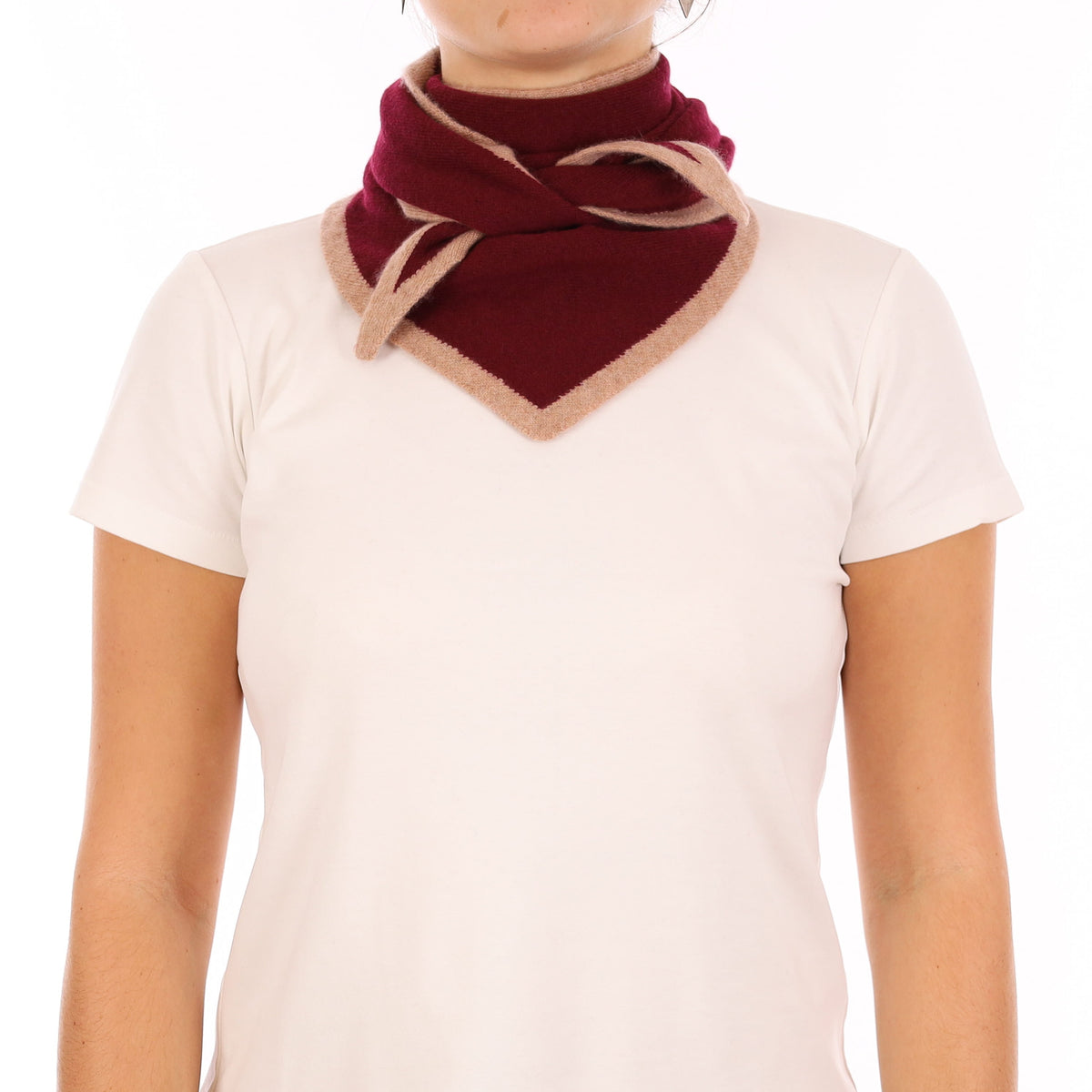 Brand New Wine Red and Caramel Recycled Cashmere Triangle Scarf