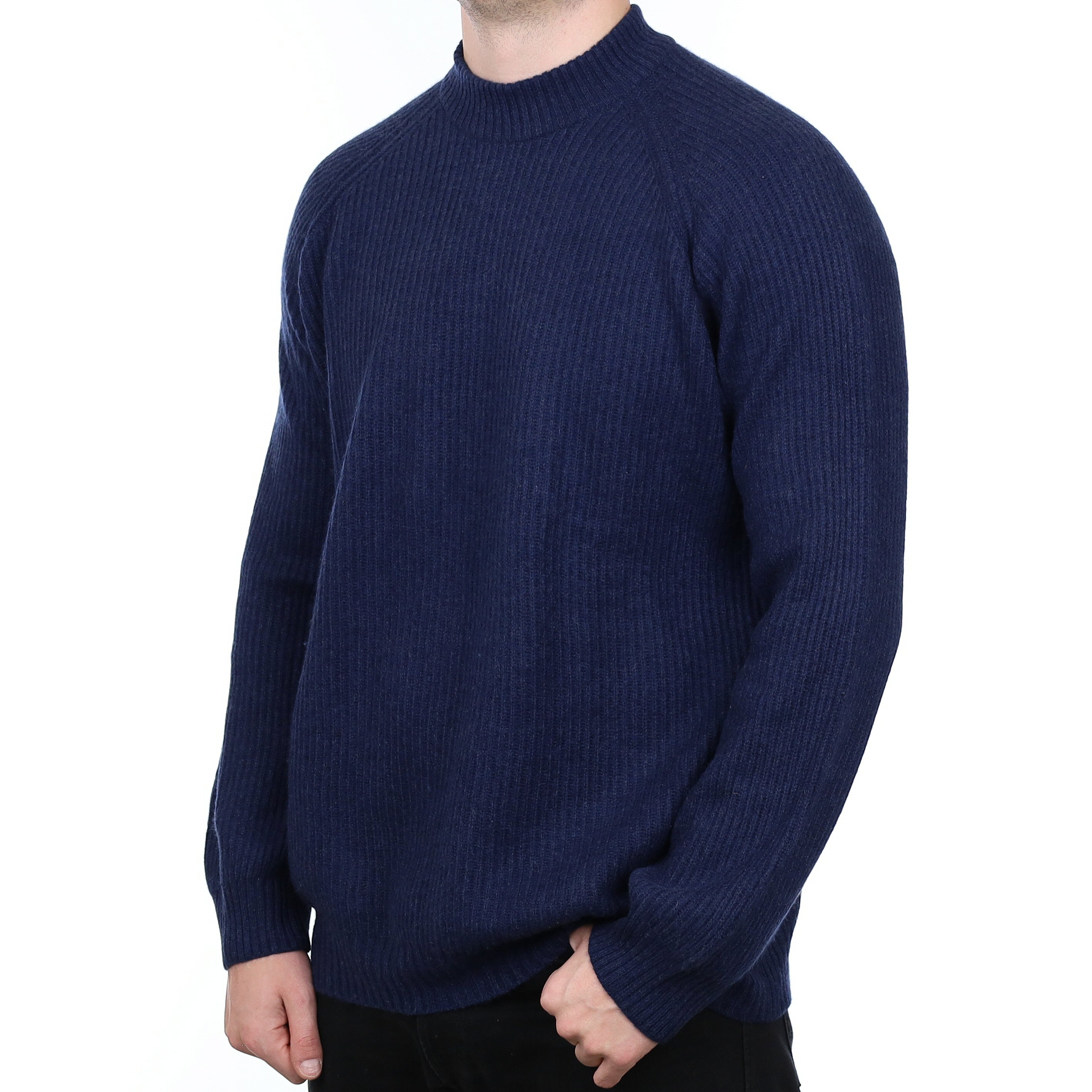Men’s Brora Navy Chunky Rib Cashmere Turtle Neck Jumper XL