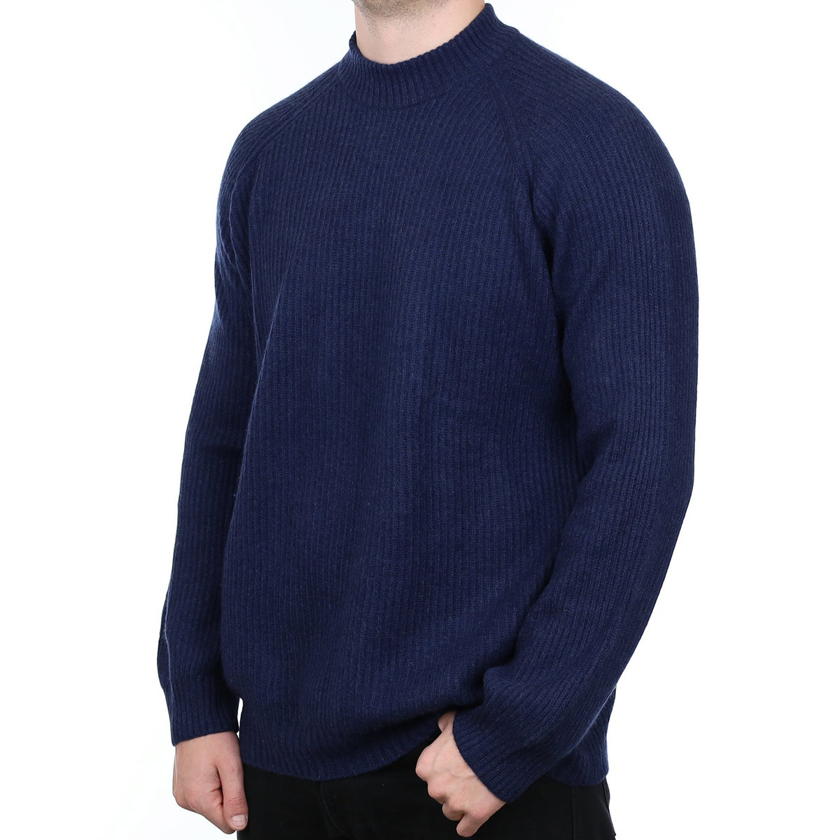 Men’s Brora Navy Chunky Rib Cashmere Turtle Neck Jumper XL