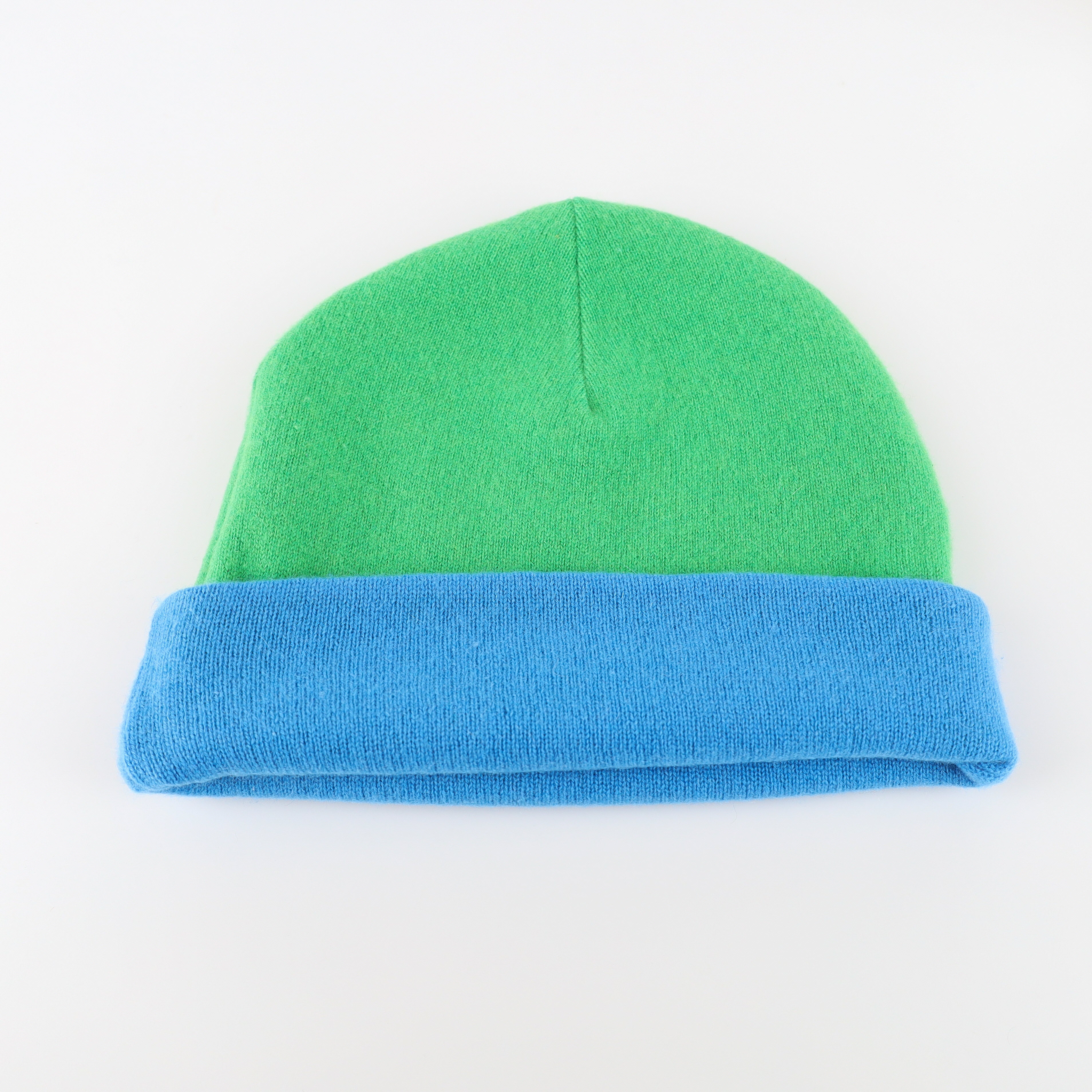 Mediterranean Blue and Green Reversible Cashmere Beanie Hat