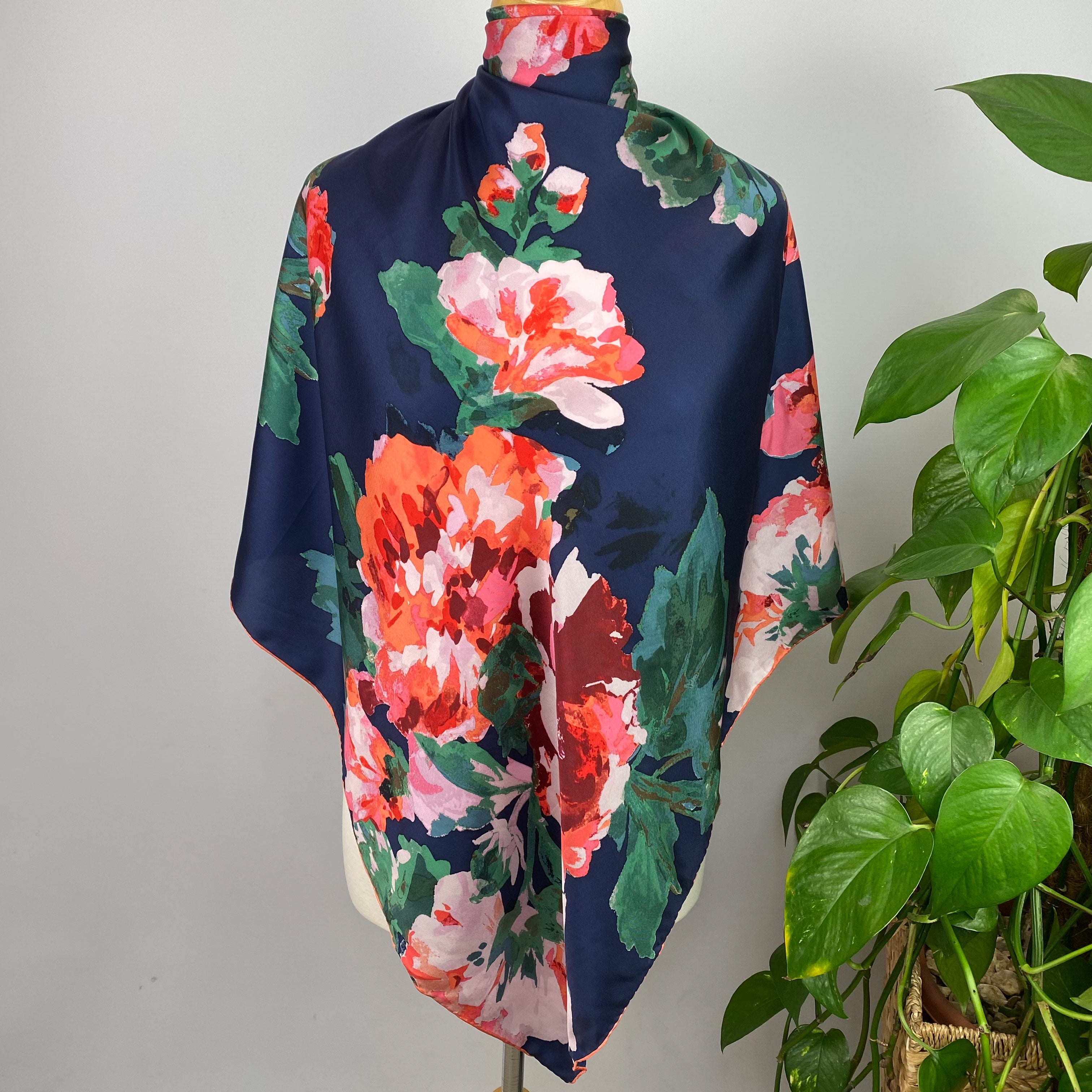 Joules Navy Floral Silk Scarf