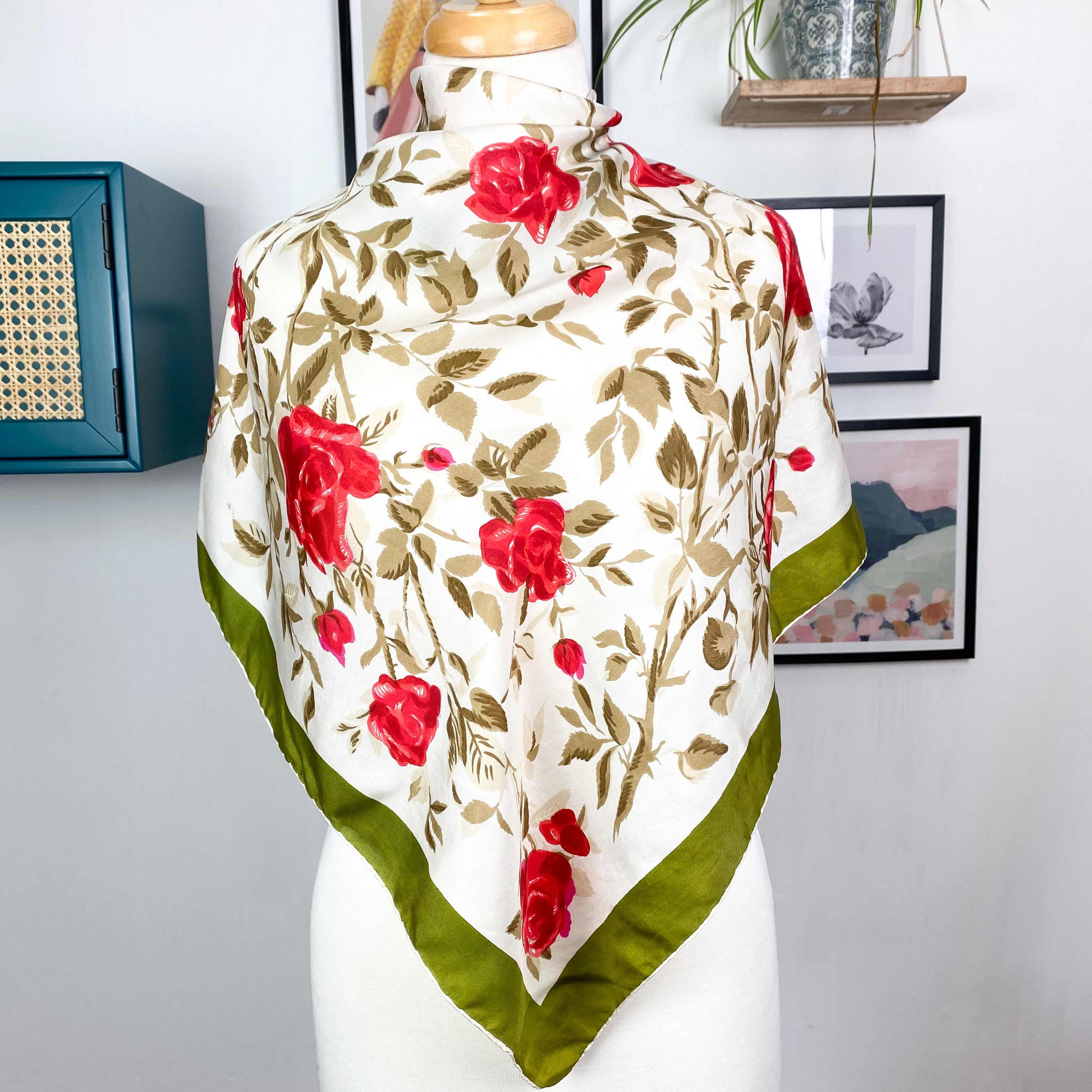 Pretty Floral Italian Vintage Silk Scarf