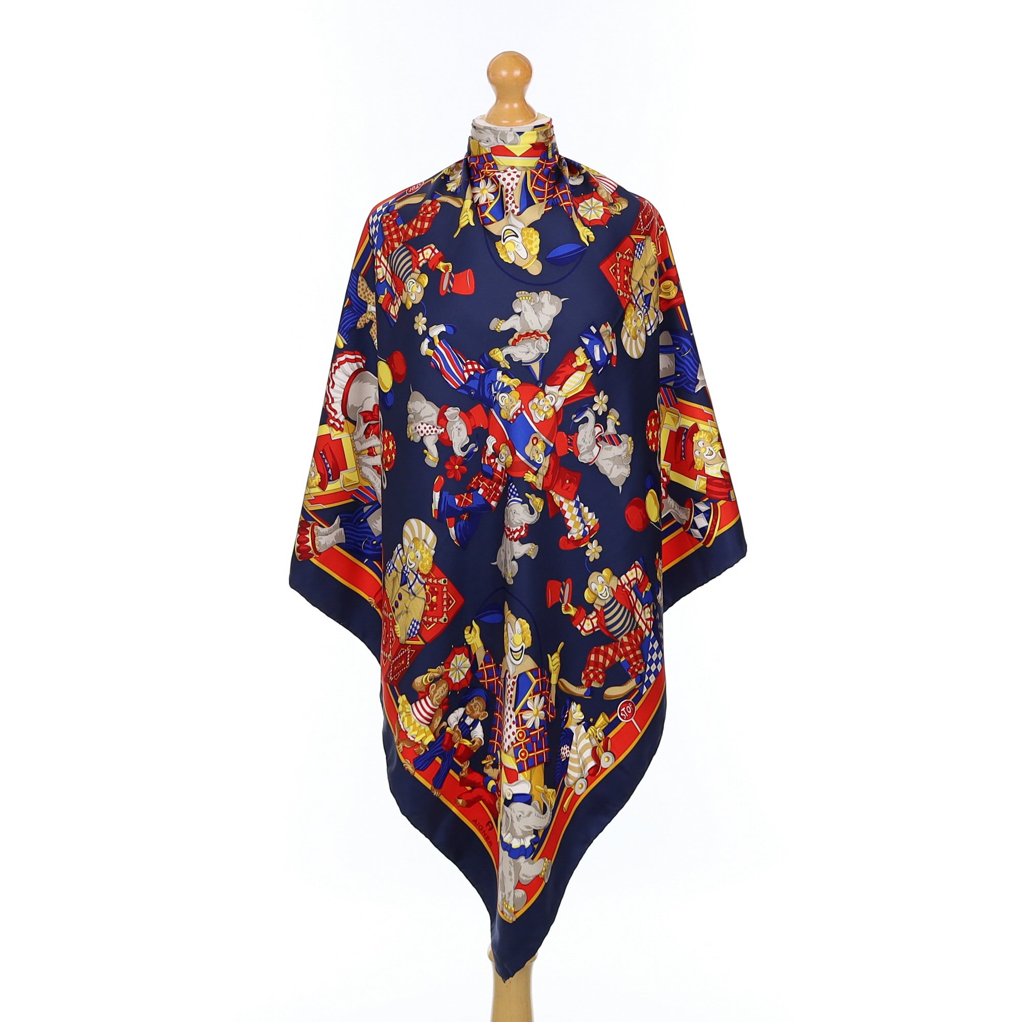 Aigner Blue, Red and Yellow Circus Silk Scarf