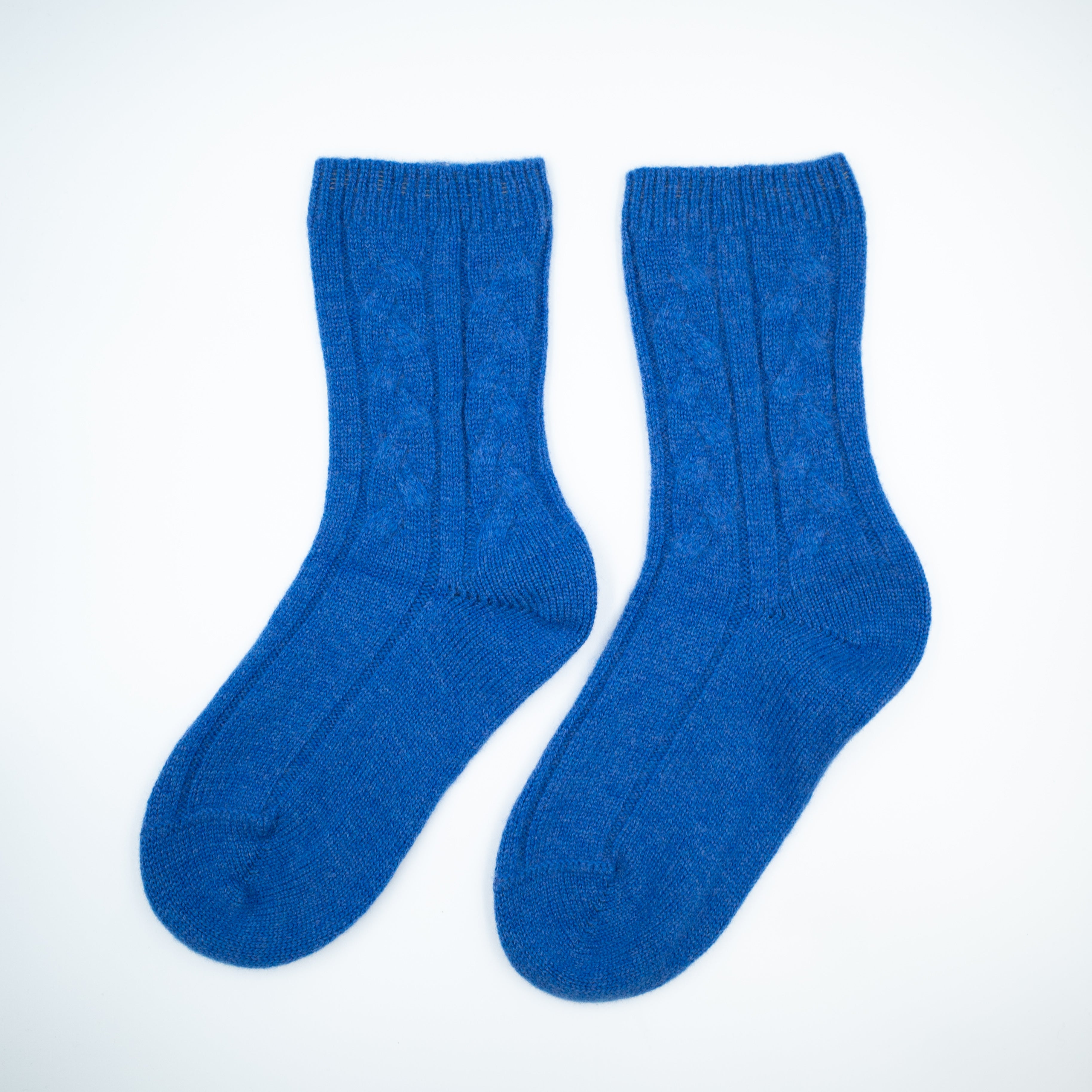 New Scottish Tanzanite Blue Cable Cashmere Bed Socks