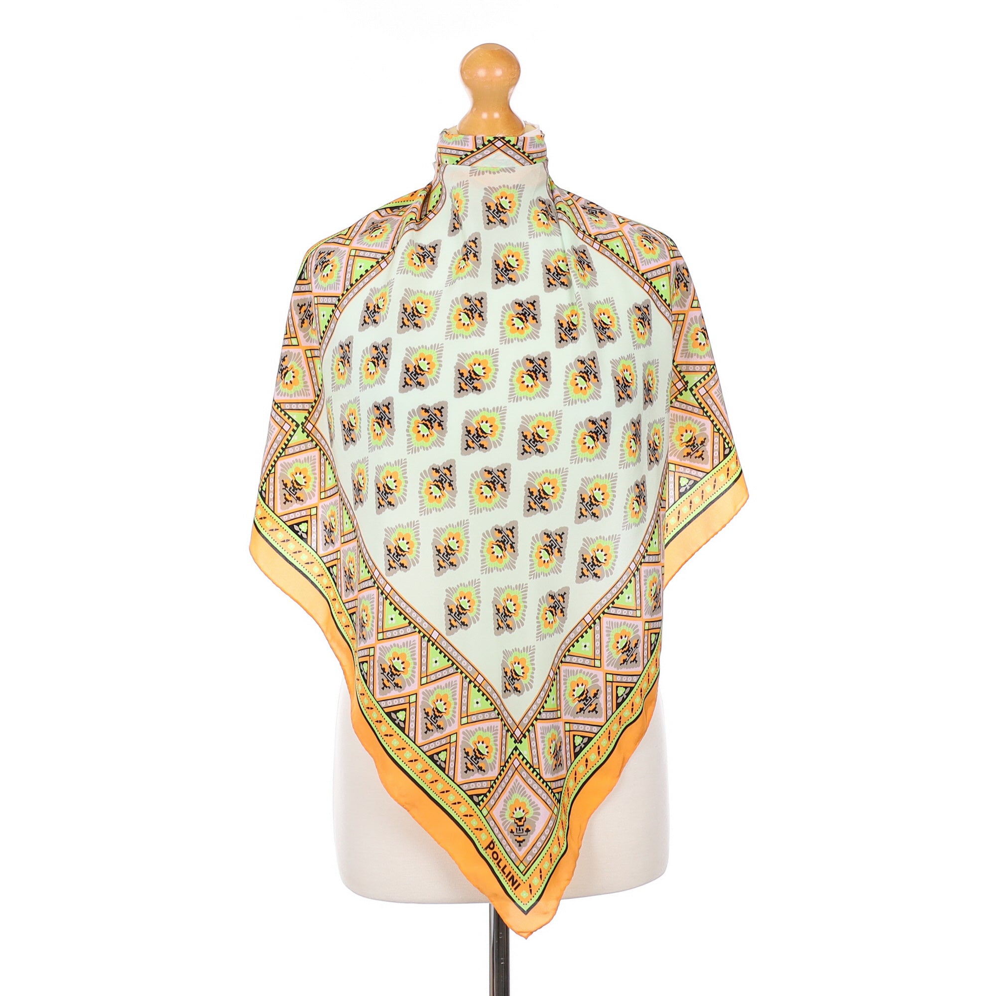 Pollini Orange Patterned Silk Scarf