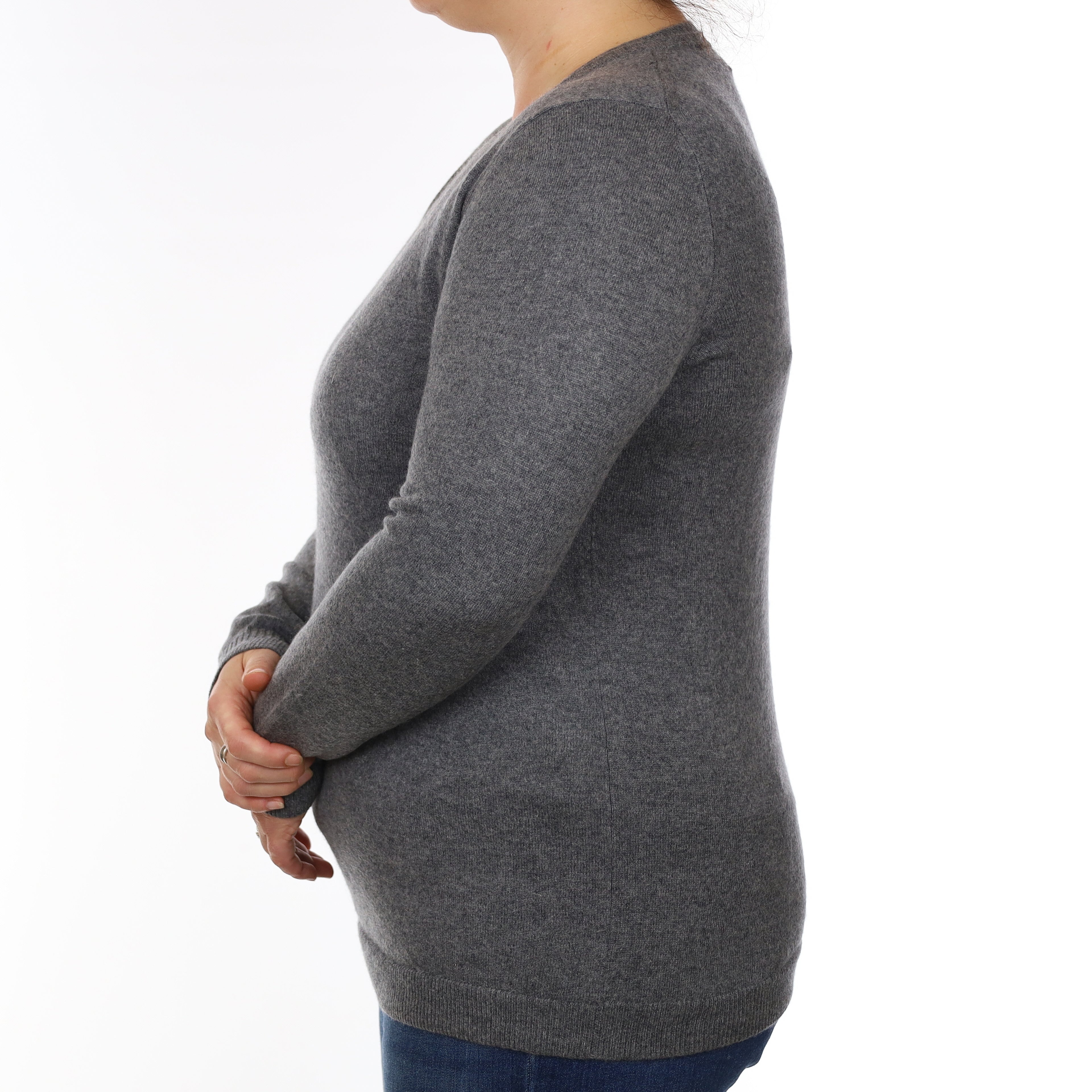 Slate Grey Cashmere V Neck Jumper Large/Tall