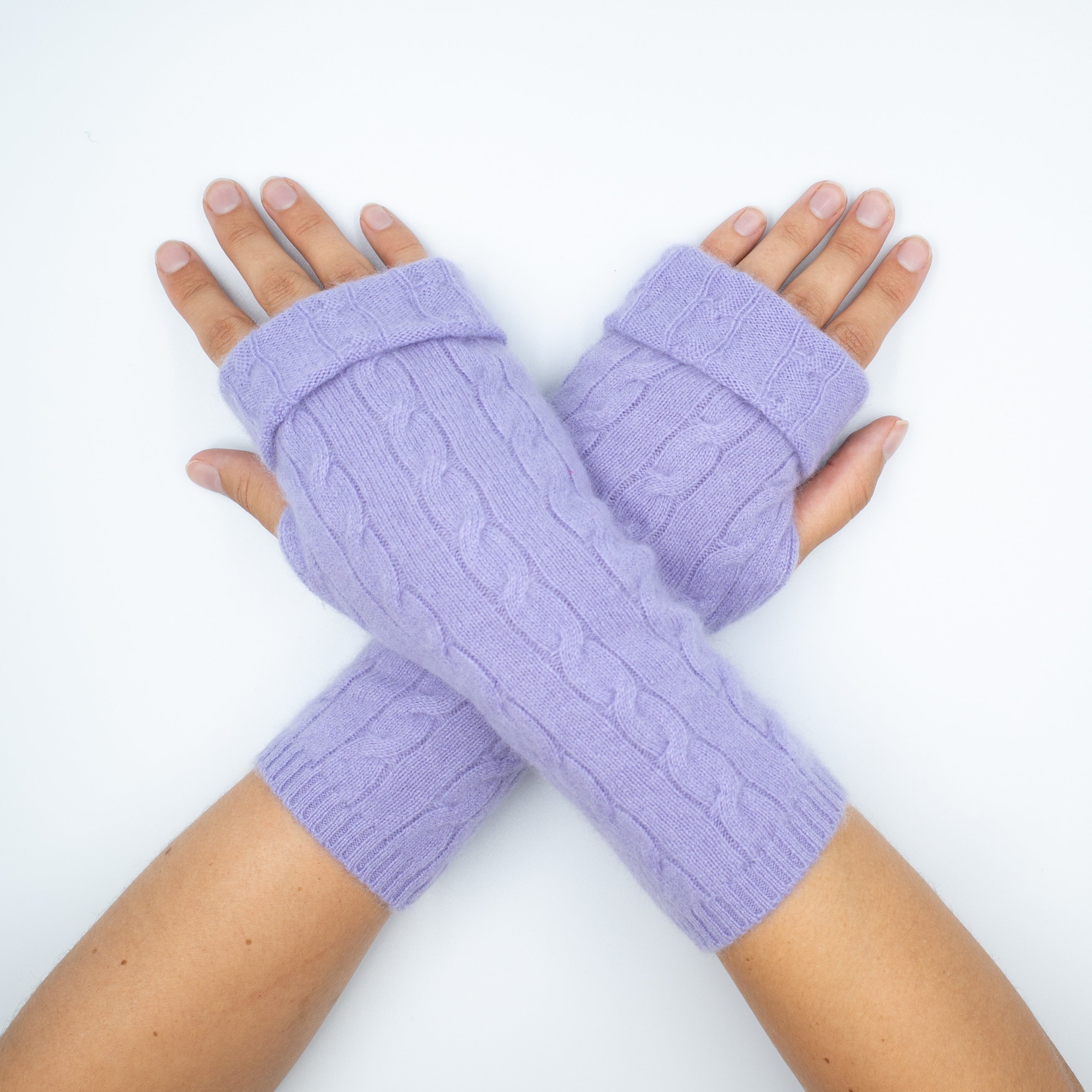 Lavender Purple Cable Cashmere Fingerless Gloves