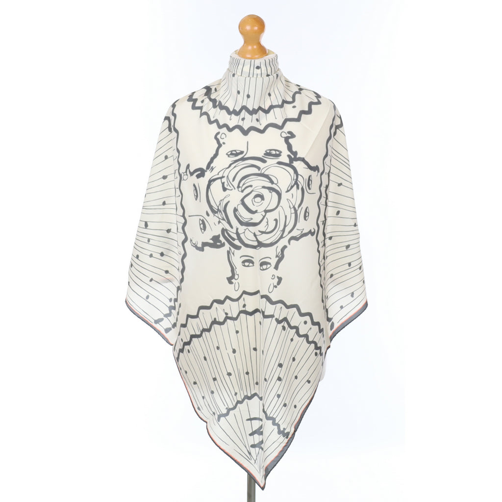 Pristine Boxed Karl Lagerfeld Cream and Grey Silk Scarf