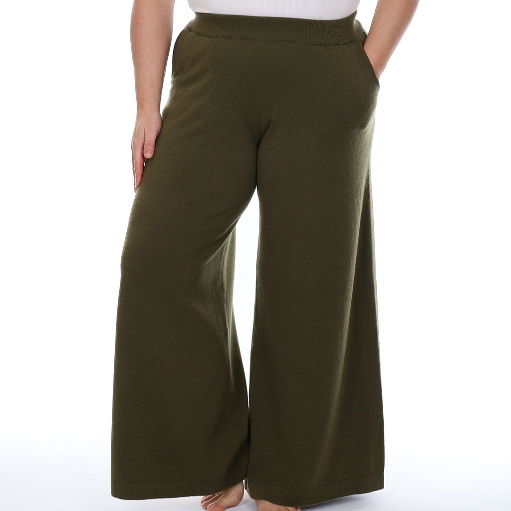 Brand New Scottish Olive Green Cashmere Extra Wide Leg Lounge Pants Large
