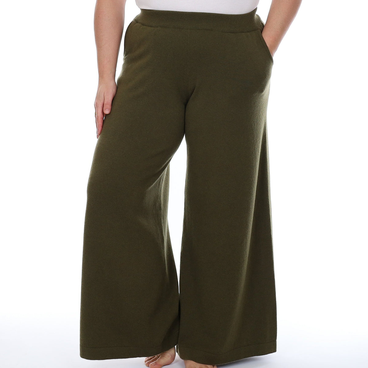 Brand New Scottish Olive Green Cashmere Extra Wide Leg Lounge Pants Large