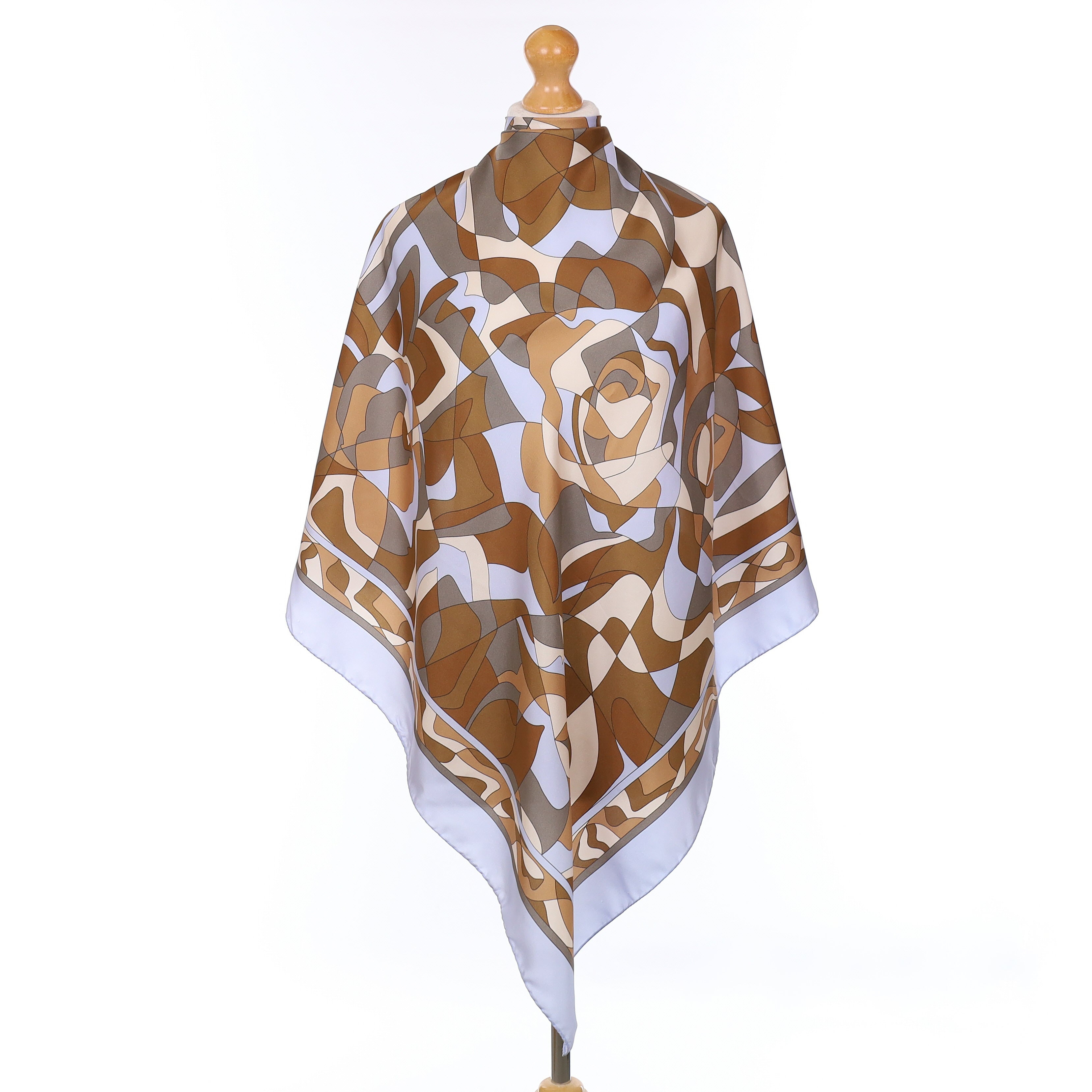 Lilac And Tan Geometric Lines Silk Scarf