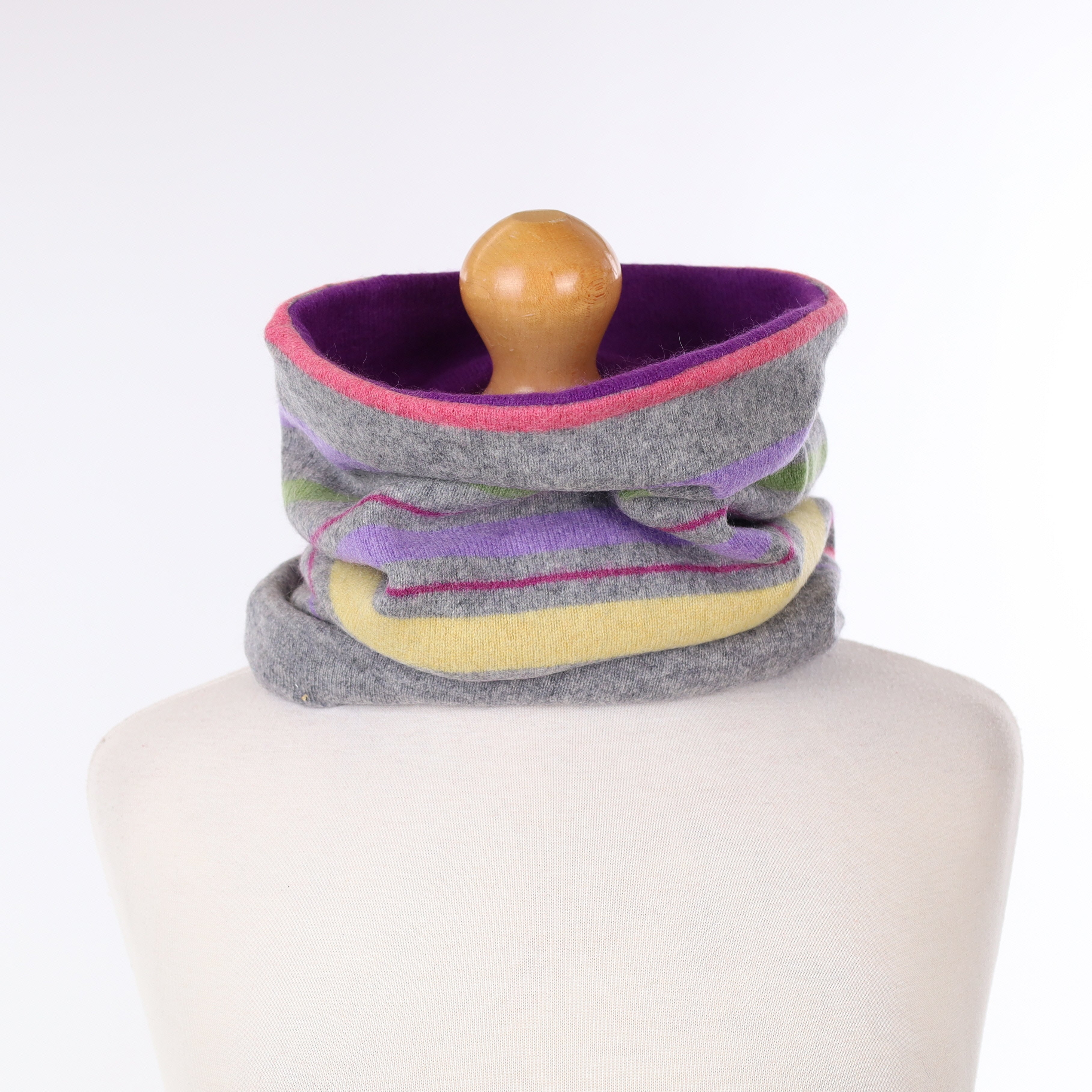 Grey Multicolour Striped and Violet Luxury Double Layered Snood