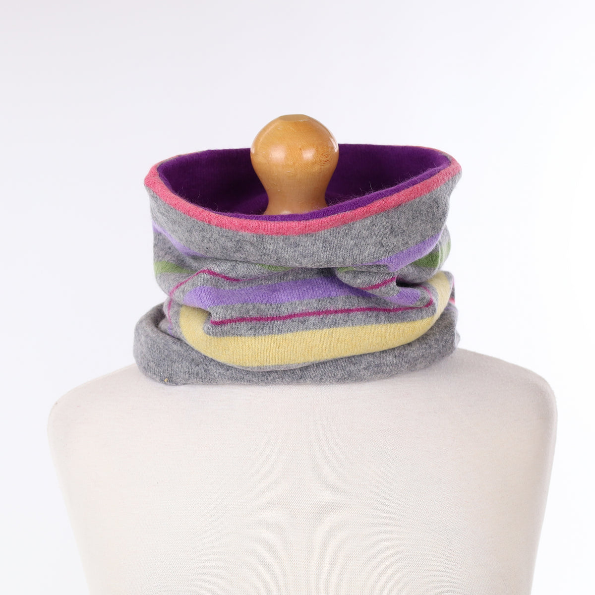 Grey Multicolour Striped and Violet Luxury Double Layered Snood
