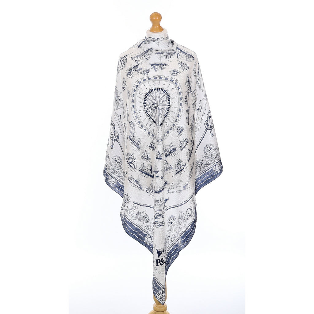 Brand New Boxed Caroline Charles Blue and White Sail Boat Silk Scarf