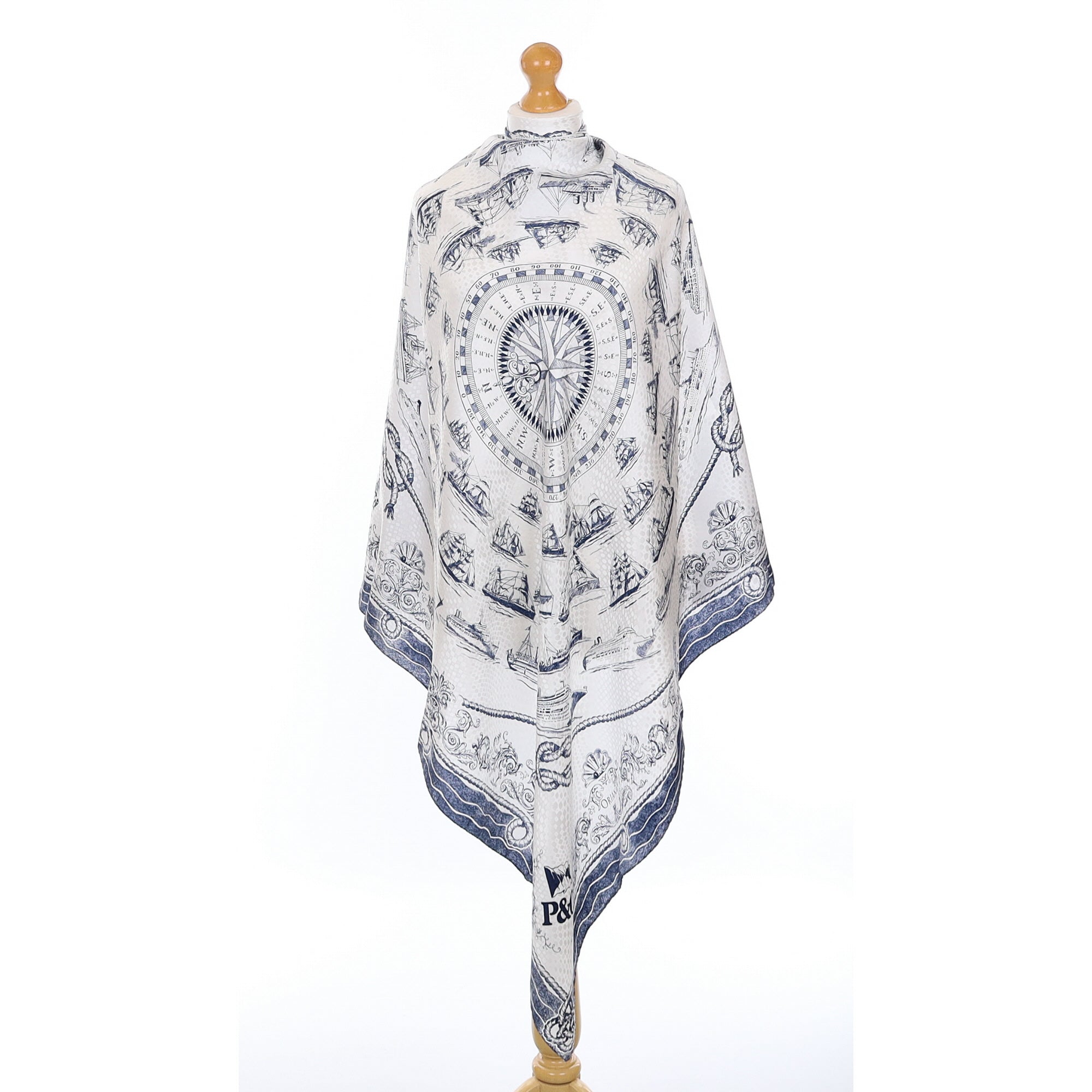 Brand New Boxed Caroline Charles Blue and White Sail Boat Silk Scarf