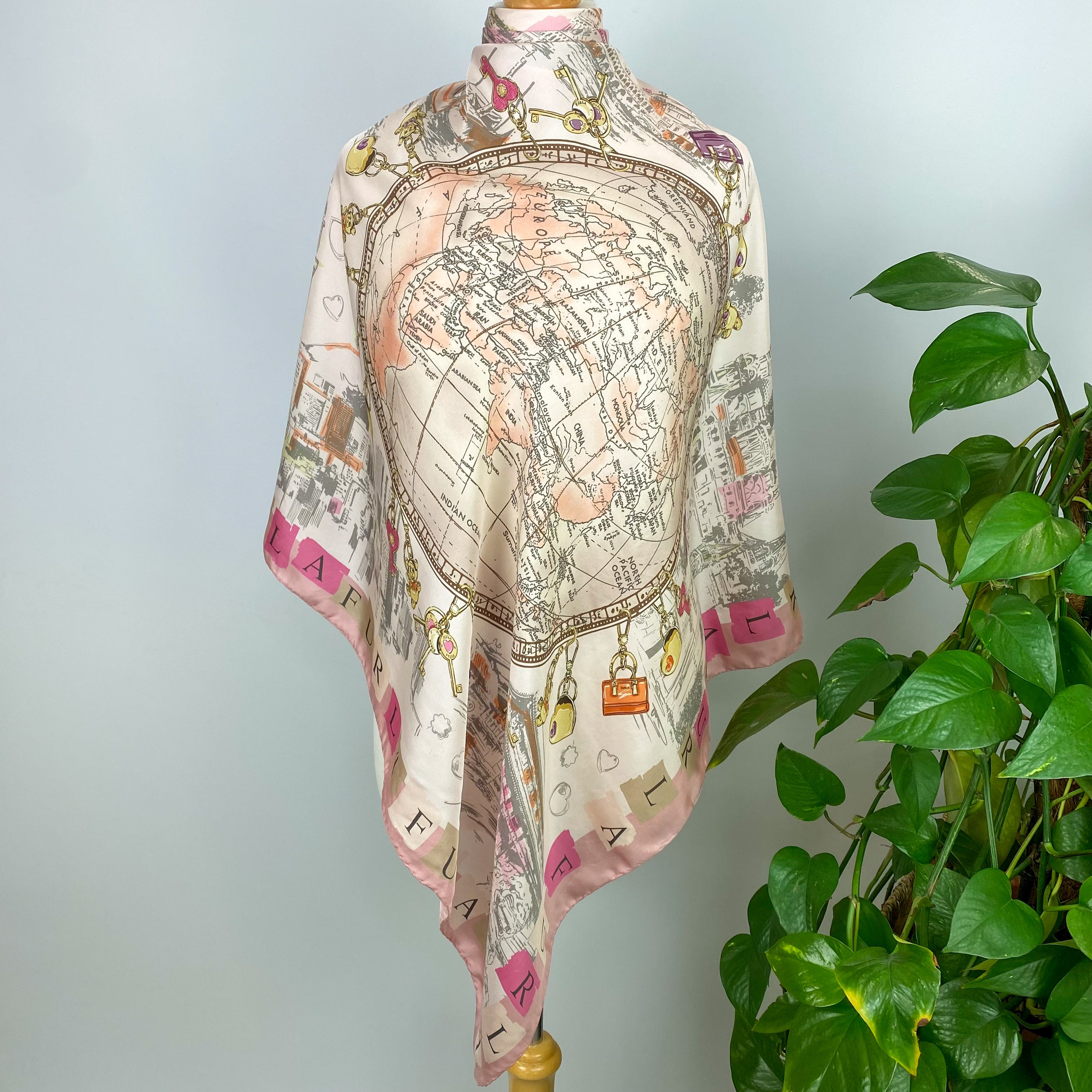 Furla Globe Design Silk Scarf