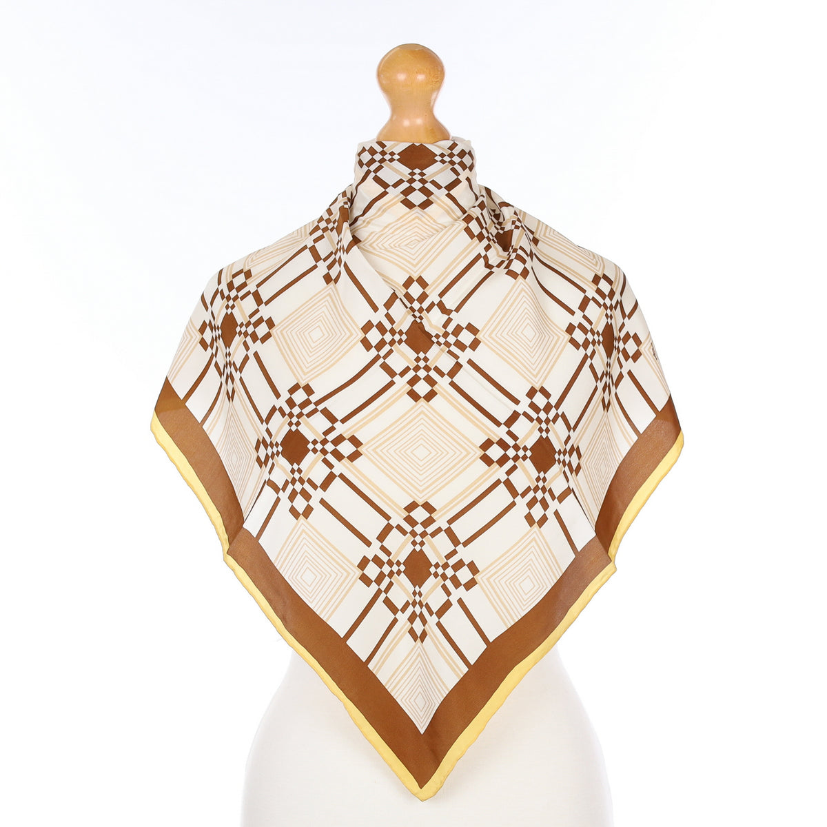 Brand New Brown Geometric Silk Scarf