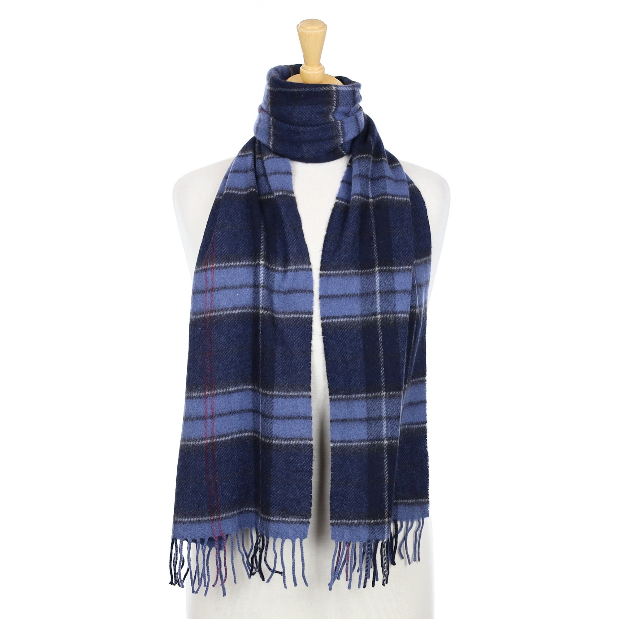 Navy and Blue Check Woven Cashmere Scarf