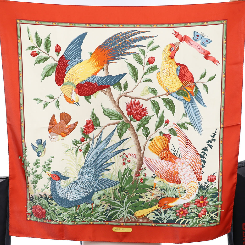 Brand New Salvatore Ferragamo Tropical Bird Silk Scarf