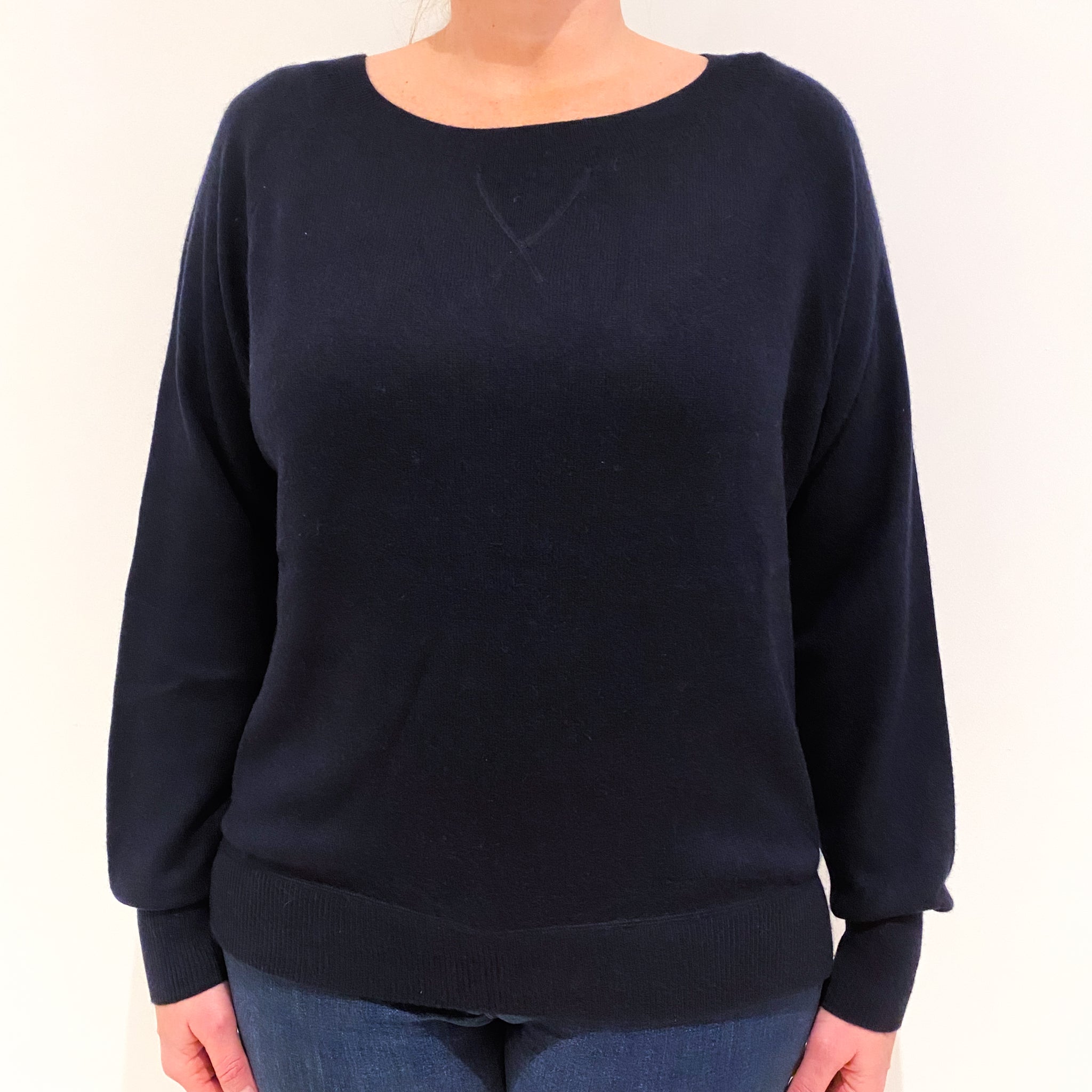 Navy Blue Sweatshirt Style Cashmere Crew Neck Jumper Large