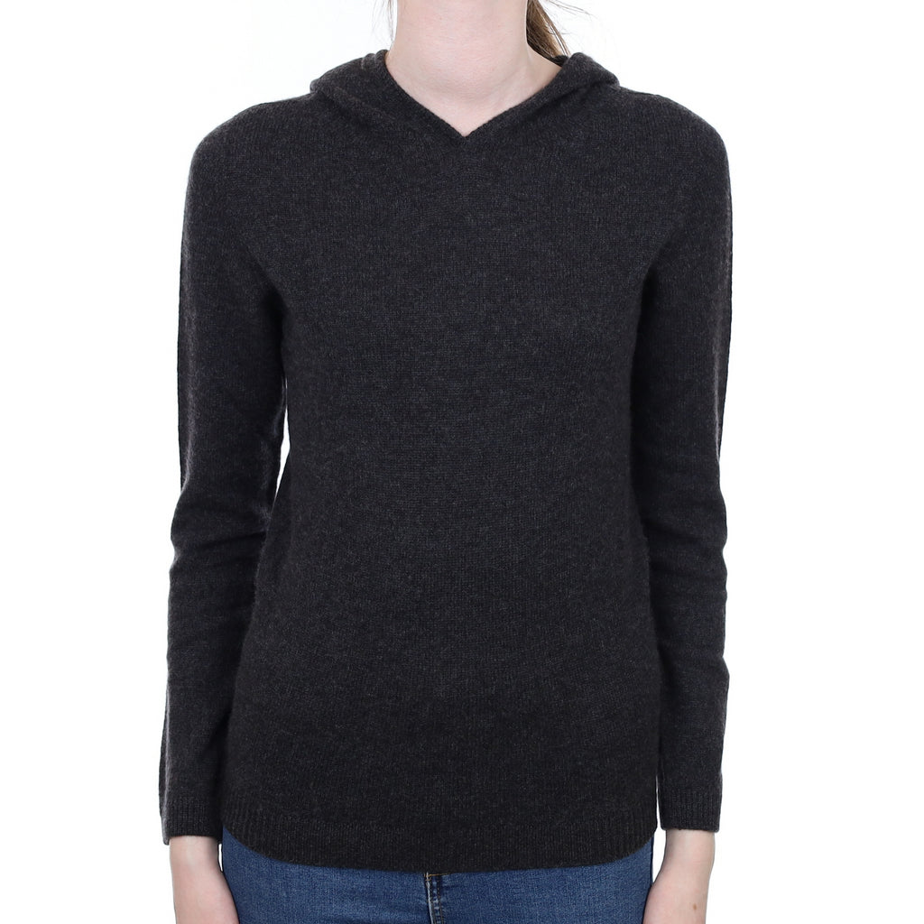 Brand New Scottish Charcoal Grey Cashmere Hoodie Extra Small