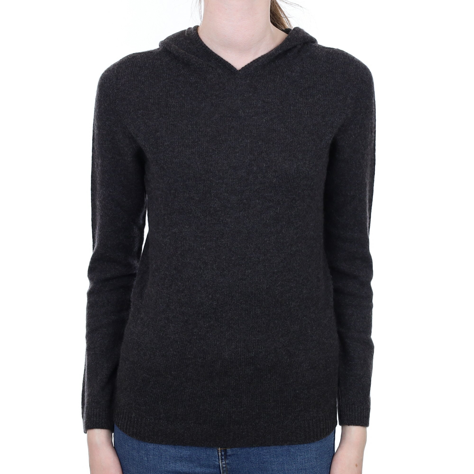 Brand New Scottish Charcoal Grey Cashmere Hoodie Extra Small