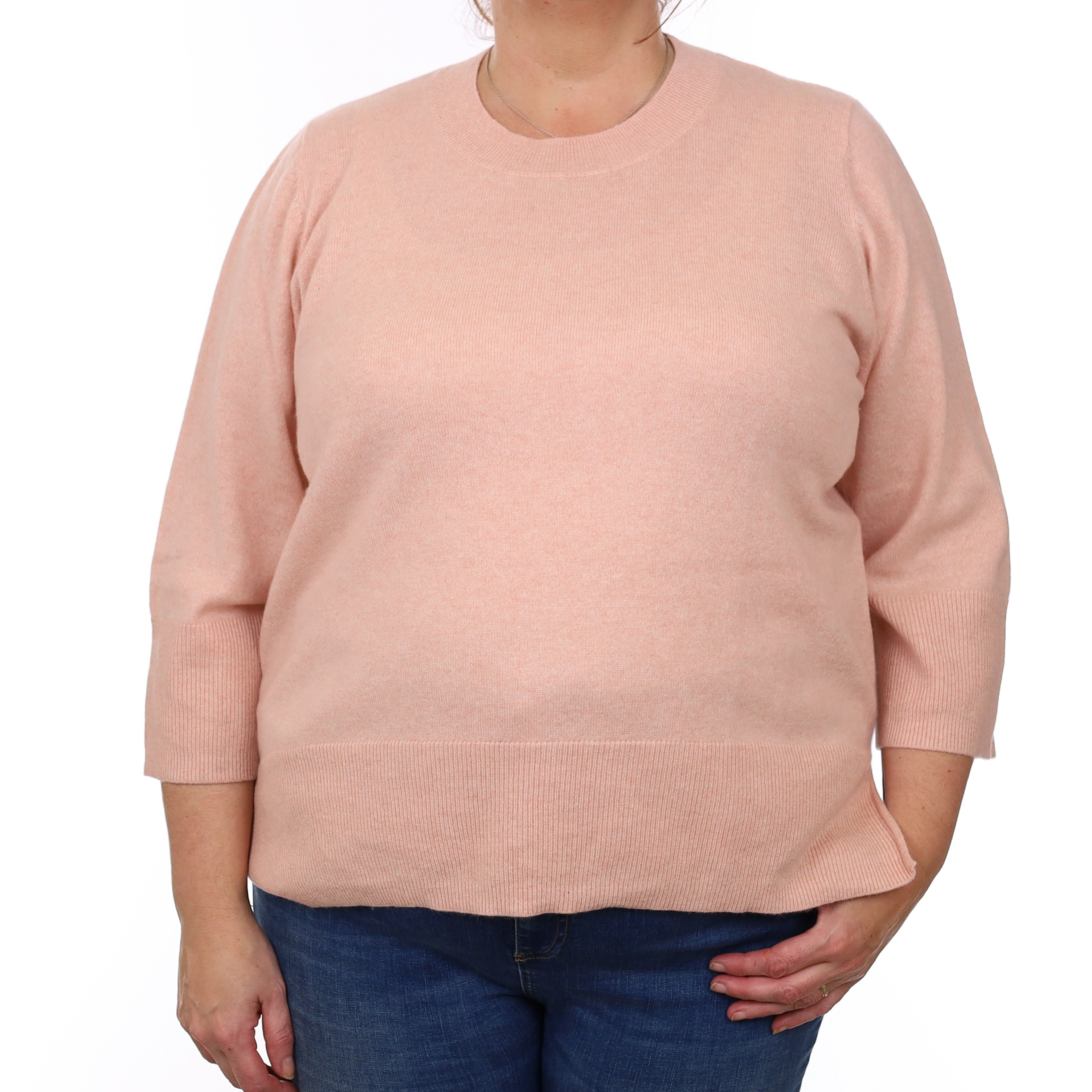 Shell Pink Cashmere 3/4 Sleeved Crew Neck Jumper Extra Large