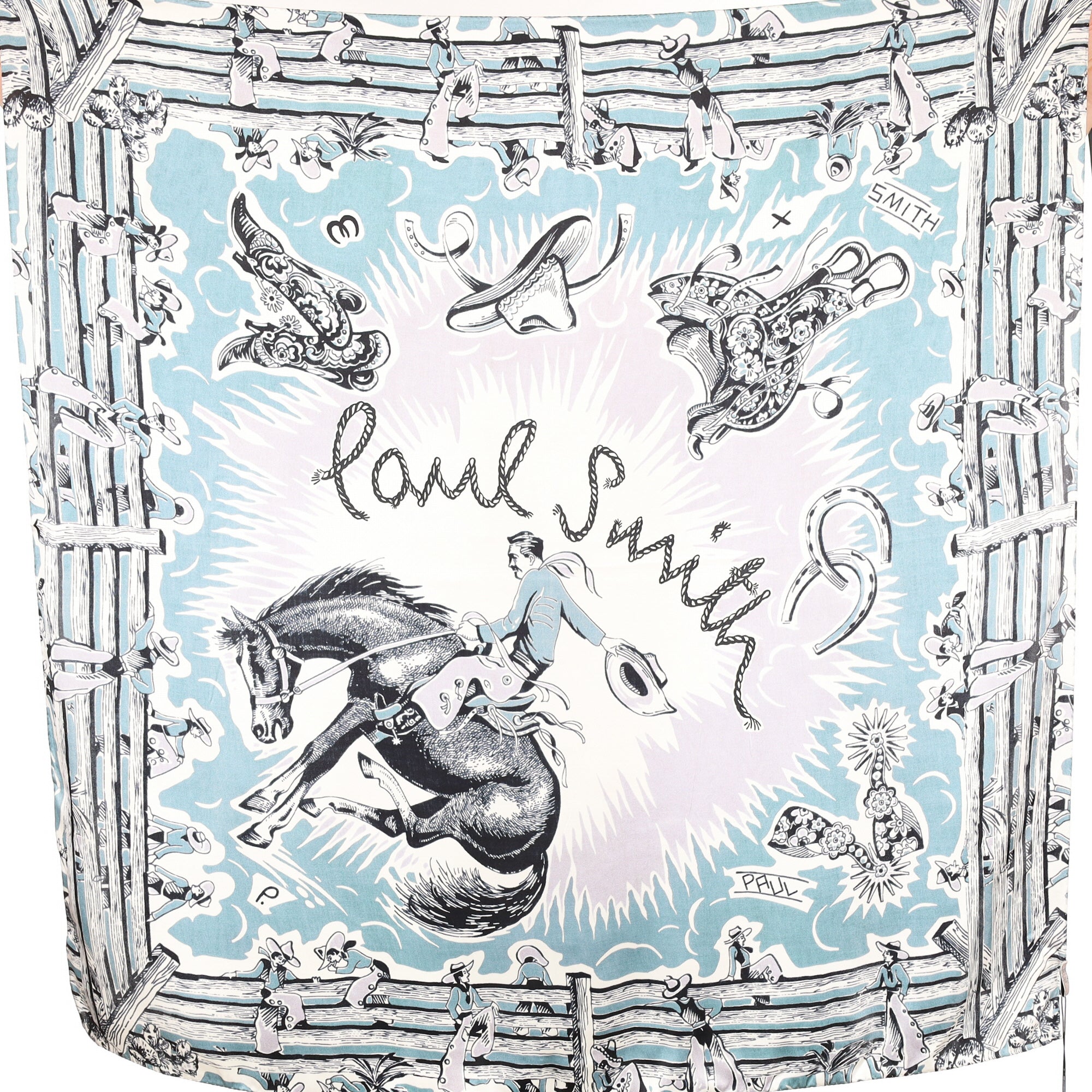 Brand New Paul Smith Blue Cowboy Silk Scarf
